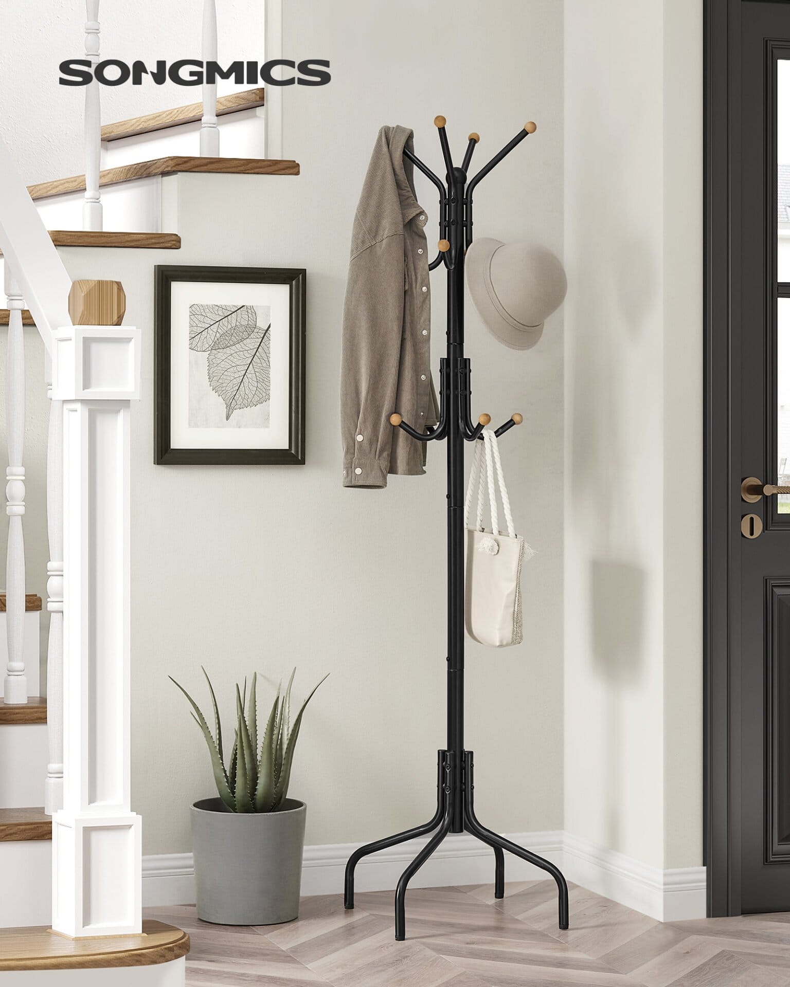 SONGMICS Coat Stand, Metal Coat Rack with 12 Hooks, 4 Legs, Hang Coats, Jackets, Hats, Bags, for Hallway Bedroom Office, Black RCR031B01 2 SONGMICS Coat Stand, Metal Coat Rack with 12 Hooks, 4 Legs, Hang Coats, Jackets, Hats, Bags, for Hallway Bedroom Office, Black RCR031B01 - Billede 2