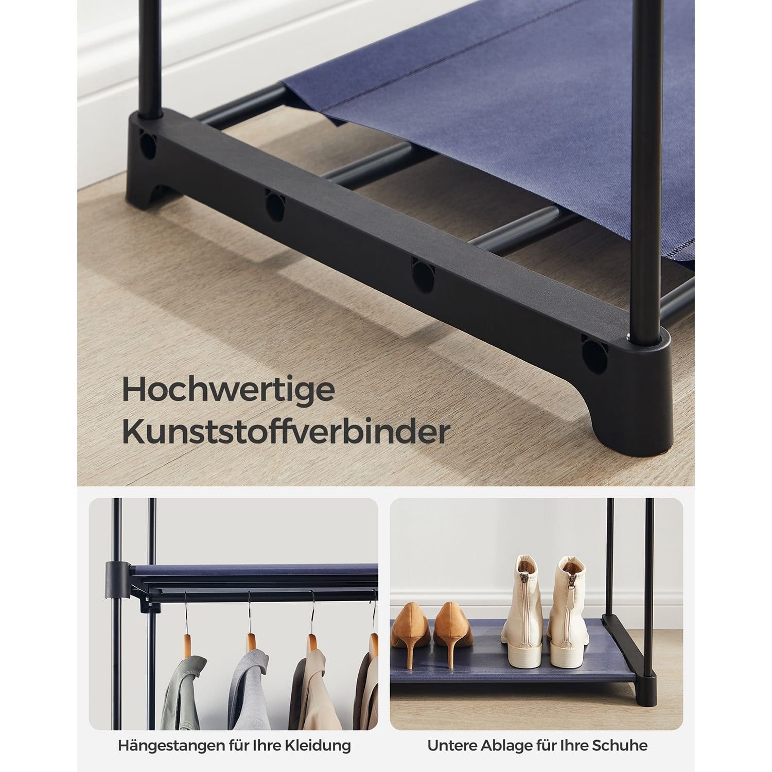 SONGMICS Bedroom Wardrobe, Wardrobe with 2 Clothes Rails, Clothes Rack, Fabric Cover, Coat Rack, Foldable, for Dressing Room, Bedroom, 43 x 140 x 174 cm, Dark Blue RYG002I02 6 SONGMICS Bedroom Wardrobe, Wardrobe with 2 Clothes Rails, Clothes Rack, Fabric Cover, Coat Rack, Foldable, for Dressing Room, Bedroom, 43 x 140 x 174 cm, Dark Blue RYG002I02 - Billede 6