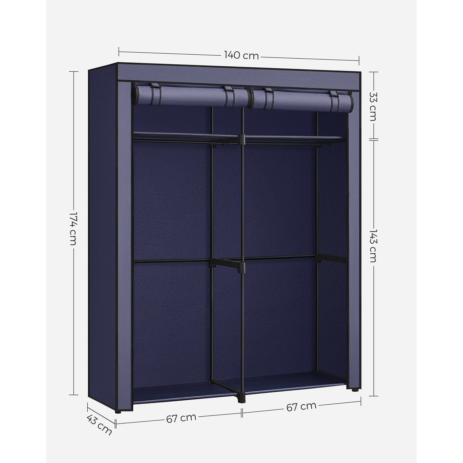 SONGMICS Bedroom Wardrobe, Wardrobe with 2 Clothes Rails, Clothes Rack, Fabric Cover, Coat Rack, Foldable, for Dressing Room, Bedroom, 43 x 140 x 174 cm, Dark Blue RYG002I02 7 SONGMICS Bedroom Wardrobe, Wardrobe with 2 Clothes Rails, Clothes Rack, Fabric Cover, Coat Rack, Foldable, for Dressing Room, Bedroom, 43 x 140 x 174 cm, Dark Blue RYG002I02 - Billede 7
