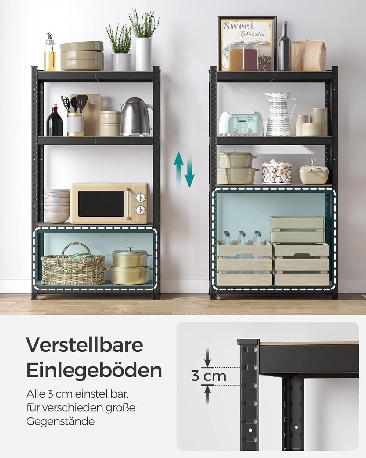 Robust reol, sæt med 2, kælderreol, 40 x 80 x 160 cm, sort 5 Robust reol, sæt med 2, kælderreol, 40 x 80 x 160 cm, sort - Billede 5