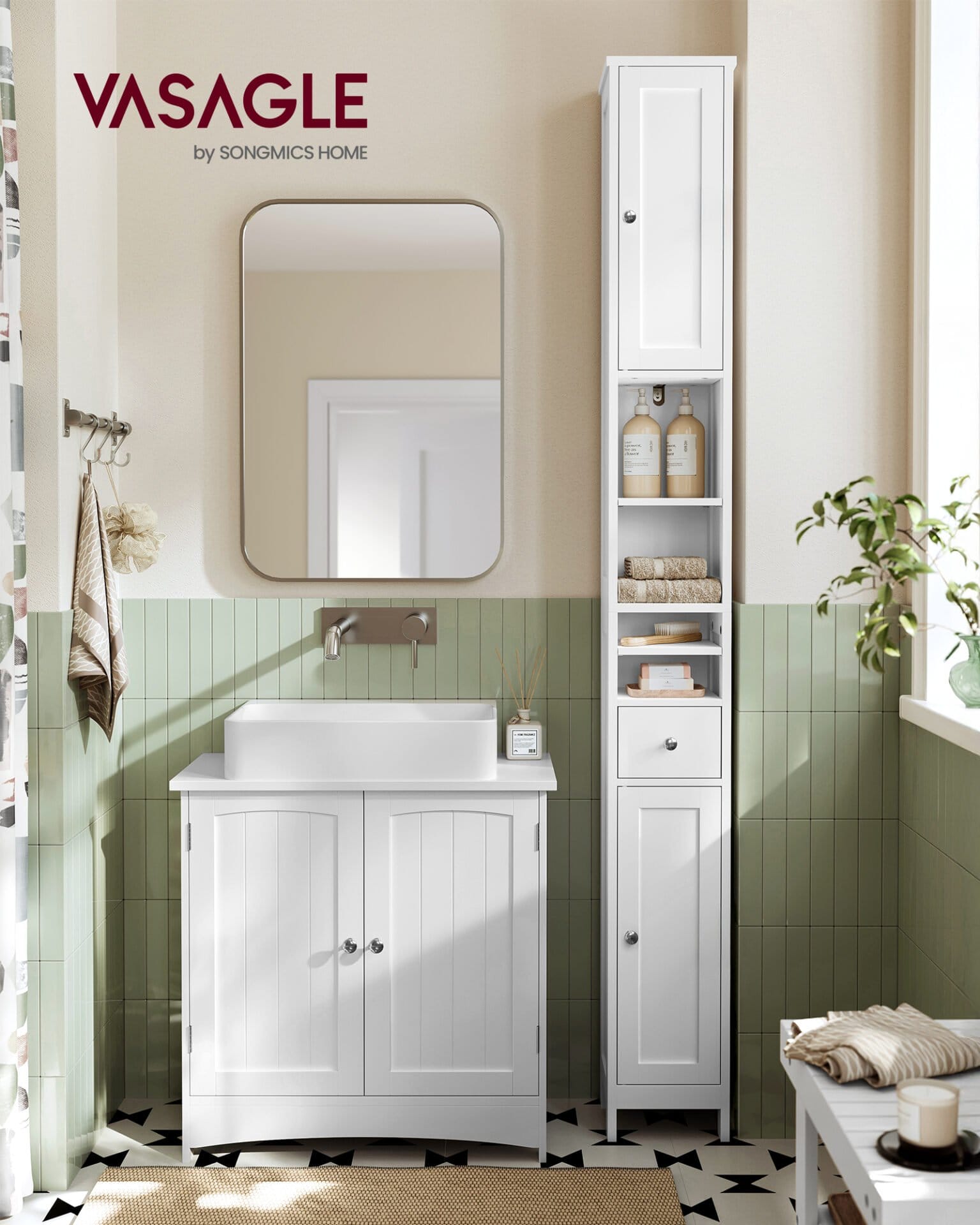 VASAGLE Tall Bathroom Cabinet, Slim Bathroom Storage Cabinet, Freestanding Narrow Storage Unit with Adjustable Shelves, Drawer, Open Compartments, for Small Spaces, Modern, Cloud White BBC765W01 1 VASAGLE Tall Bathroom Cabinet, Slim Bathroom Storage Cabinet, Freestanding Narrow Storage Unit with Adjustable Shelves, Drawer, Open Compartments, for Small Spaces, Modern, Cloud White BBC765W01
