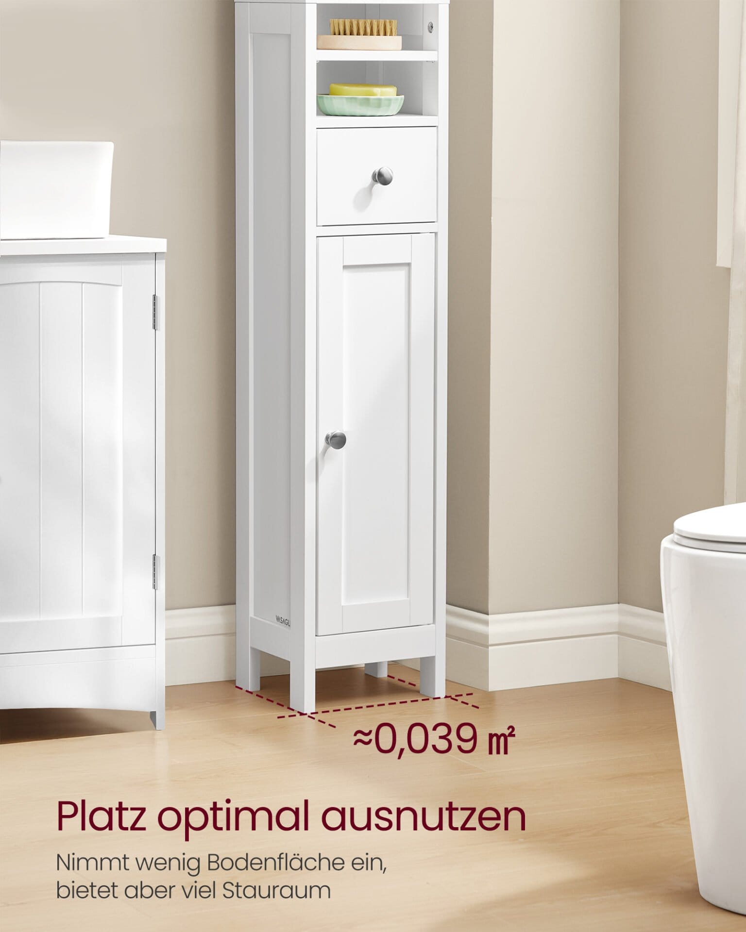VASAGLE Tall Bathroom Cabinet, Slim Bathroom Storage Cabinet, Freestanding Narrow Storage Unit with Adjustable Shelves, Drawer, Open Compartments, for Small Spaces, Modern, Cloud White BBC765W01 2 VASAGLE Tall Bathroom Cabinet, Slim Bathroom Storage Cabinet, Freestanding Narrow Storage Unit with Adjustable Shelves, Drawer, Open Compartments, for Small Spaces, Modern, Cloud White BBC765W01 - Billede 2