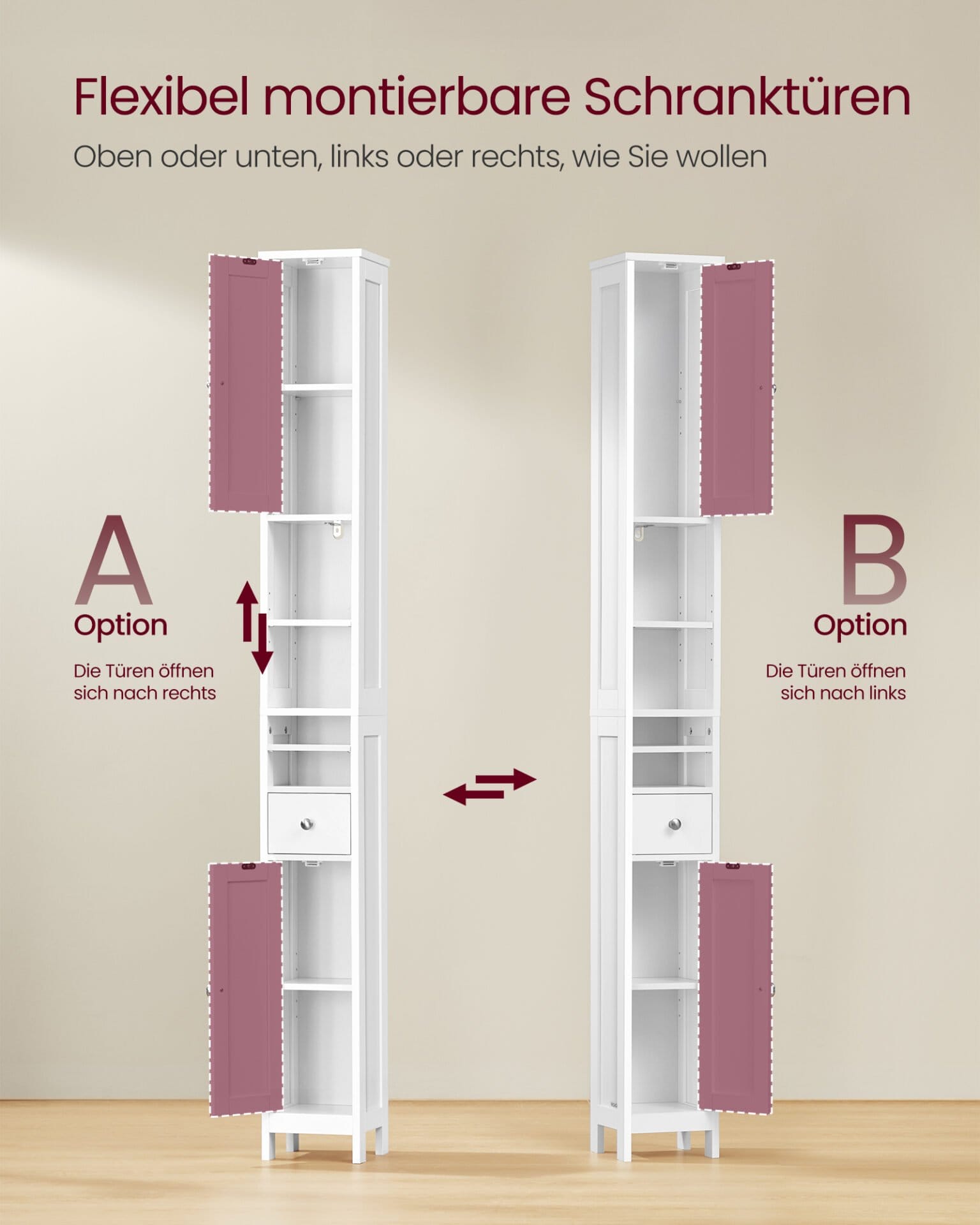 VASAGLE Tall Bathroom Cabinet, Slim Bathroom Storage Cabinet, Freestanding Narrow Storage Unit with Adjustable Shelves, Drawer, Open Compartments, for Small Spaces, Modern, Cloud White BBC765W01 4 VASAGLE Tall Bathroom Cabinet, Slim Bathroom Storage Cabinet, Freestanding Narrow Storage Unit with Adjustable Shelves, Drawer, Open Compartments, for Small Spaces, Modern, Cloud White BBC765W01 - Billede 4