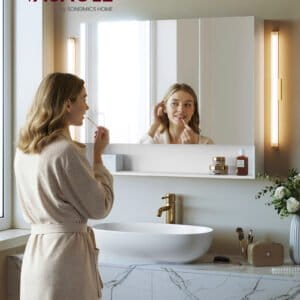 VASAGLE KAILYN Collection - Medicine Cabinet Mirror, Bathroom Wall Mirror Cabinet with Storage, Open Compartment, Adjustable Shelves, 6.5 x 35.4 x 29.5 Inches, Cloud White BBK130W01