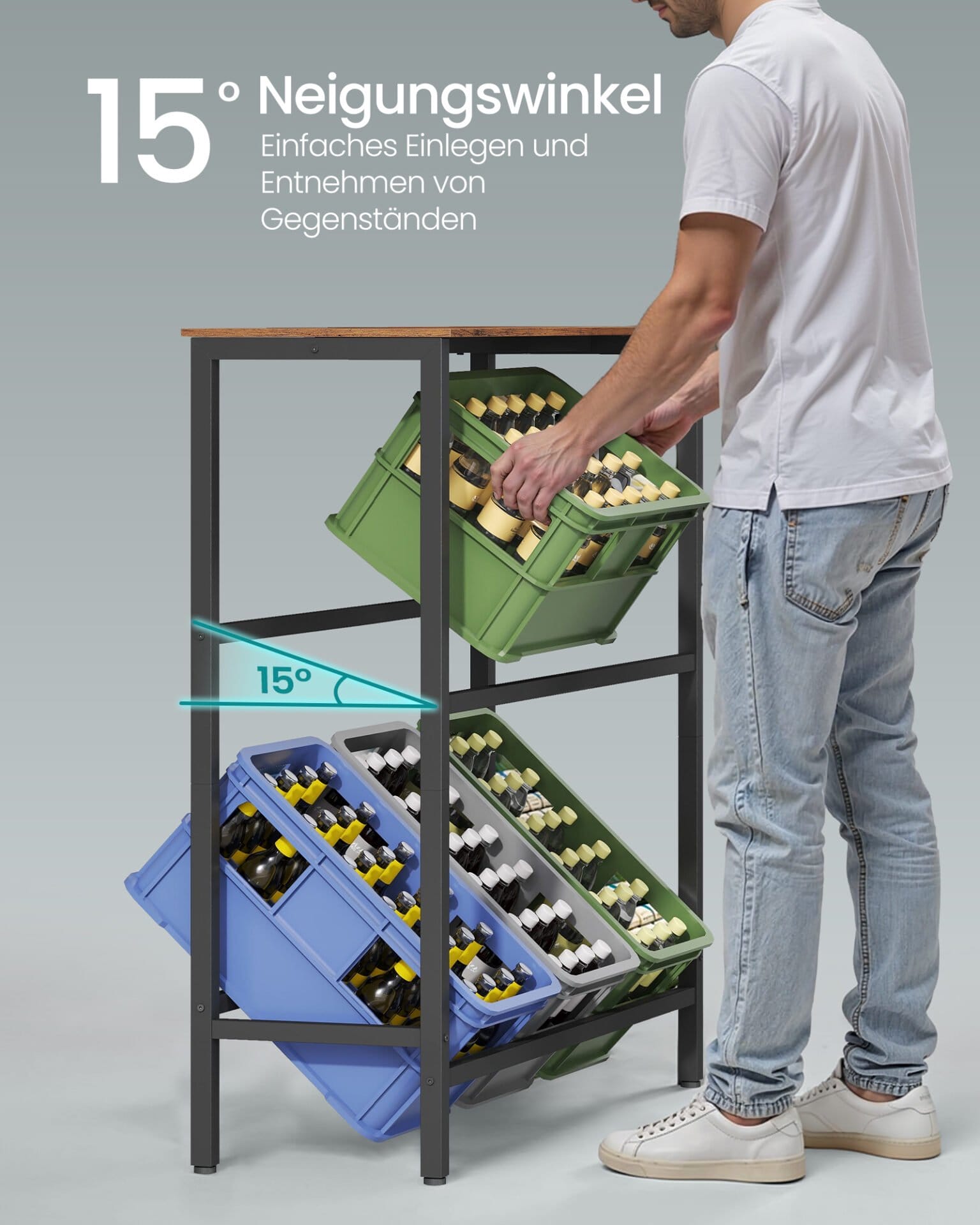 SONGMICS Beverage Crate Rack 2 Tier 6 Crate Storage Rack Each Tier 150kg Steel Drinks Rack Kitchen Living Room Garage Vintage Brown Ink Black BSC363K01 3 SONGMICS Beverage Crate Rack 2 Tier 6 Crate Storage Rack Each Tier 150kg Steel Drinks Rack Kitchen Living Room Garage Vintage Brown Ink Black BSC363K01 - Billede 3