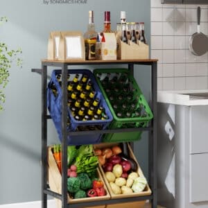 SONGMICS Beverage Crate Rack 2 Tier 4 Crate Storage Rack Each Tier Load 150kg Steel Drinks Rack Kitchen Living Room Garage Vintage Brown Ink Black BSC373K01