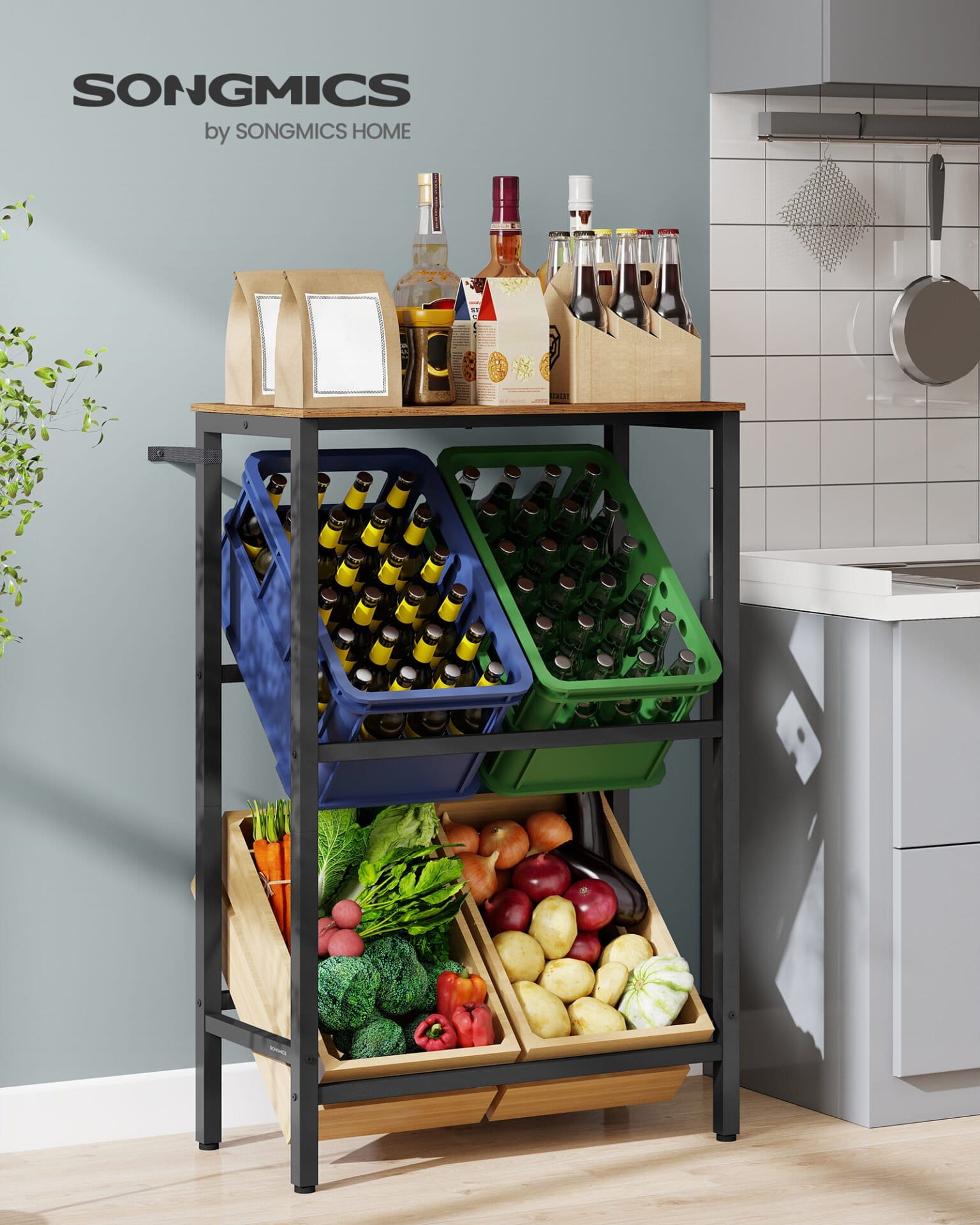 SONGMICS Beverage Crate Rack 2 Tier 4 Crate Storage Rack Each Tier Load 150kg Steel Drinks Rack Kitchen Living Room Garage Vintage Brown Ink Black BSC373K01 1 SONGMICS Beverage Crate Rack 2 Tier 4 Crate Storage Rack Each Tier Load 150kg Steel Drinks Rack Kitchen Living Room Garage Vintage Brown Ink Black BSC373K01