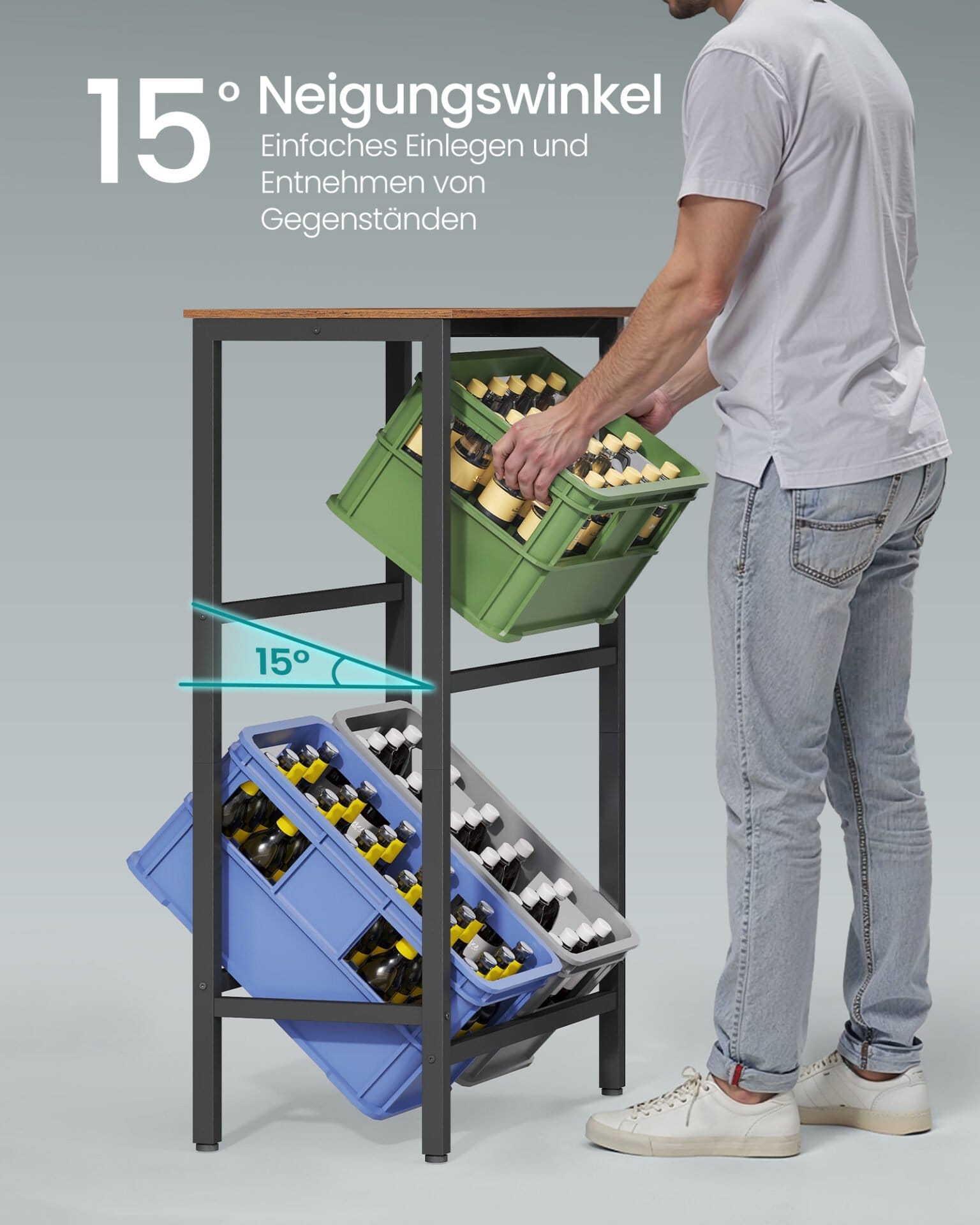 SONGMICS Beverage Crate Rack 2 Tier 4 Crate Storage Rack Each Tier Load 150kg Steel Drinks Rack Kitchen Living Room Garage Vintage Brown Ink Black BSC373K01 3 SONGMICS Beverage Crate Rack 2 Tier 4 Crate Storage Rack Each Tier Load 150kg Steel Drinks Rack Kitchen Living Room Garage Vintage Brown Ink Black BSC373K01 - Billede 3