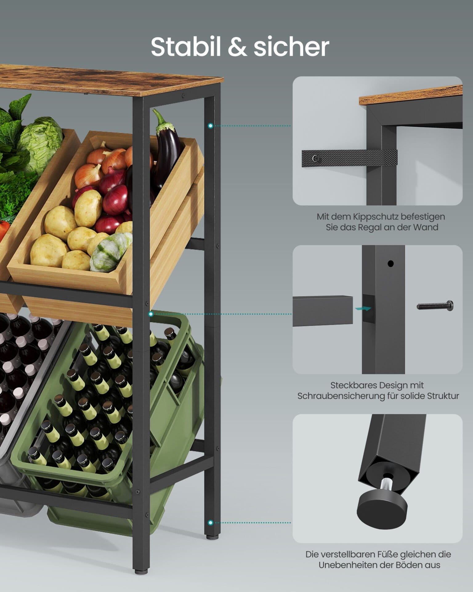 SONGMICS Beverage Crate Rack 2 Tier 4 Crate Storage Rack Each Tier Load 150kg Steel Drinks Rack Kitchen Living Room Garage Vintage Brown Ink Black BSC373K01 5 SONGMICS Beverage Crate Rack 2 Tier 4 Crate Storage Rack Each Tier Load 150kg Steel Drinks Rack Kitchen Living Room Garage Vintage Brown Ink Black BSC373K01 - Billede 5