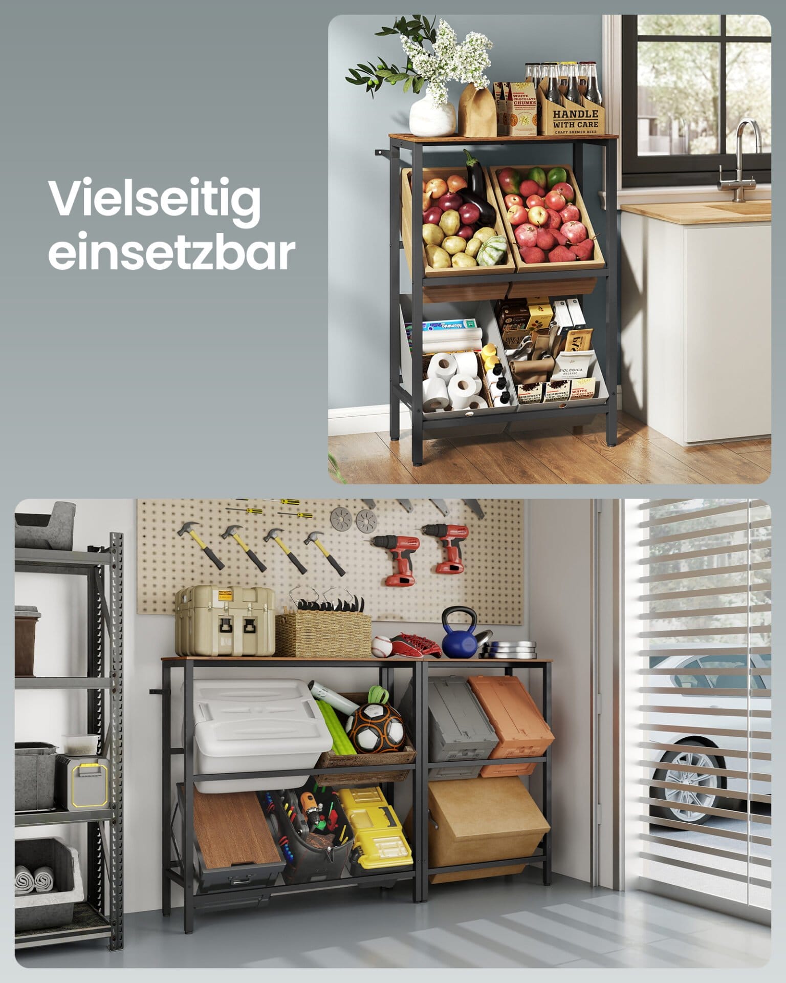 SONGMICS Beverage Crate Rack 2 Tier 4 Crate Storage Rack Each Tier Load 150kg Steel Drinks Rack Kitchen Living Room Garage Vintage Brown Ink Black BSC373K01 7 SONGMICS Beverage Crate Rack 2 Tier 4 Crate Storage Rack Each Tier Load 150kg Steel Drinks Rack Kitchen Living Room Garage Vintage Brown Ink Black BSC373K01 - Billede 7
