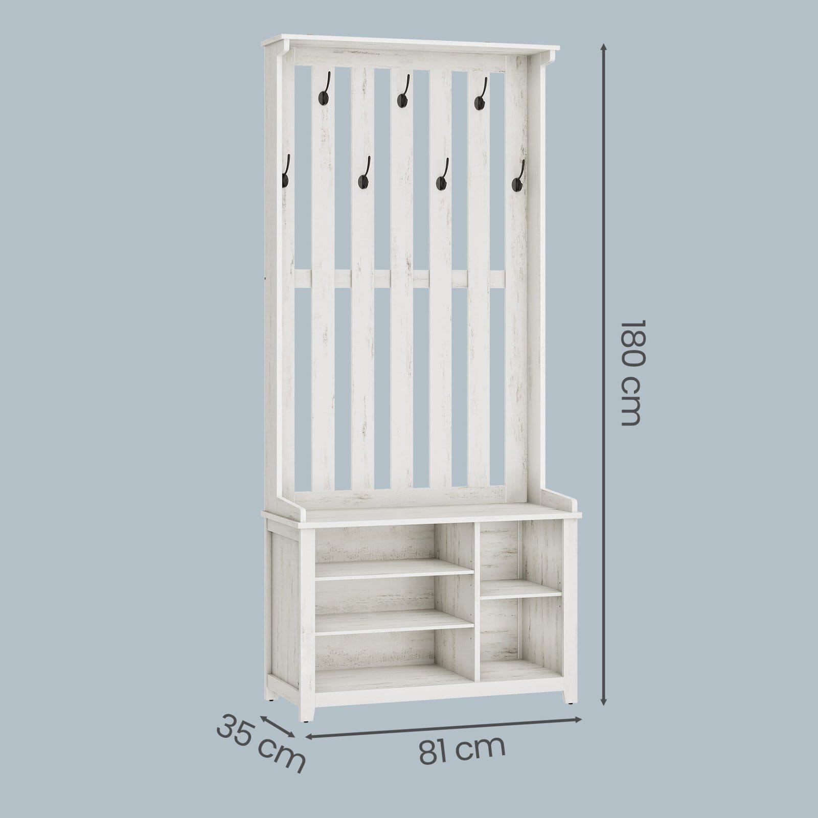 VASAGLE Hall Tree with Bench and Shoe Storage, Coat Rack with Shoe Bench, 7 Double Hooks for Jackets, Hats, Entryway, Bedroom, Living Room, 13.8 x 31.9 x 70.9 Inches, Rustic White HSR414WJ02 2 VASAGLE Hall Tree with Bench and Shoe Storage, Coat Rack with Shoe Bench, 7 Double Hooks for Jackets, Hats, Entryway, Bedroom, Living Room, 13.8 x 31.9 x 70.9 Inches, Rustic White HSR414WJ02 - Billede 2