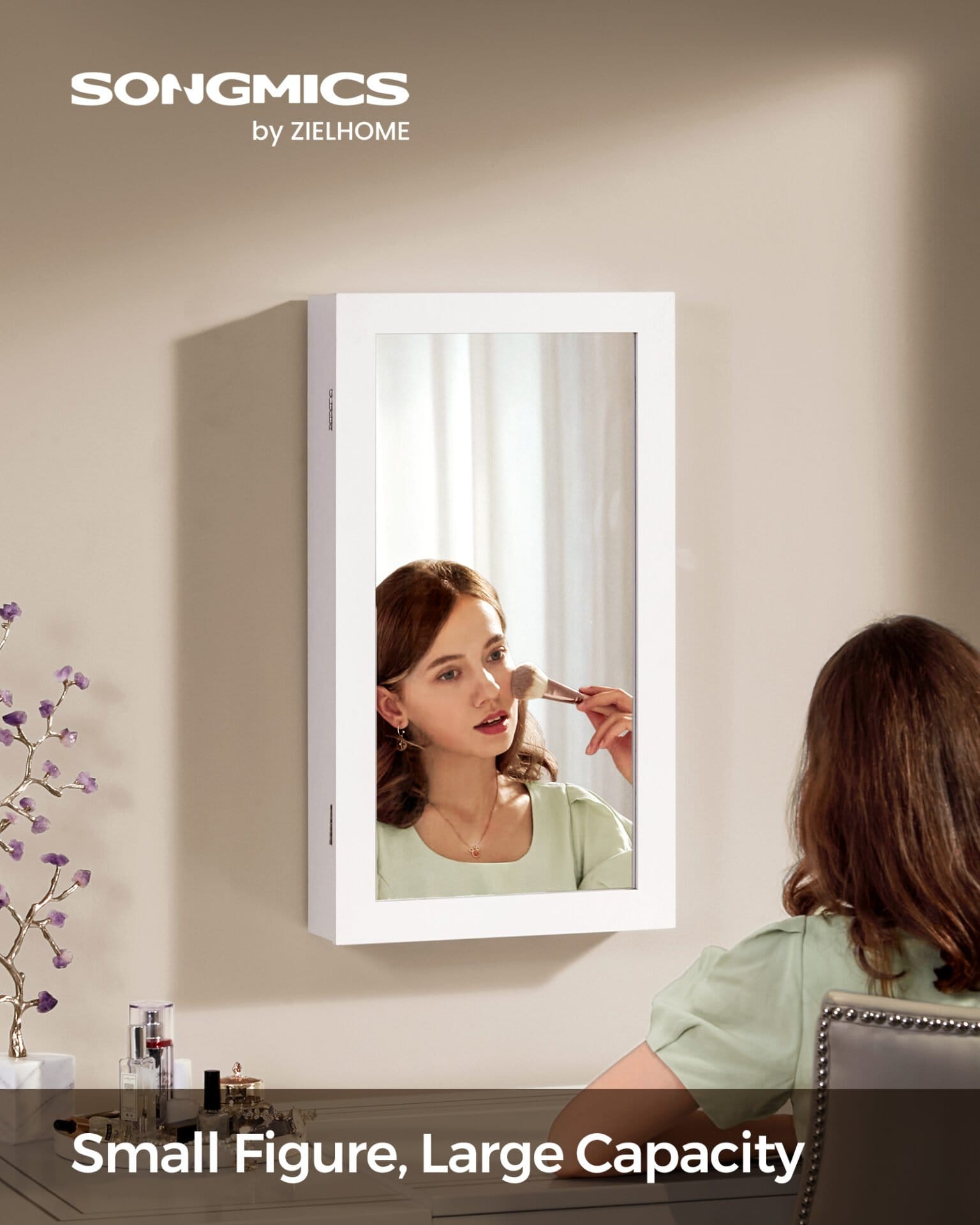 SONGMICS Lockable Jewelry Cabinet Armoire with Mirror, Wall-Mounted Space Saving Jewelry Storage Organizer, White JJC51WT 1 SONGMICS Lockable Jewelry Cabinet Armoire with Mirror, Wall-Mounted Space Saving Jewelry Storage Organizer, White JJC51WT