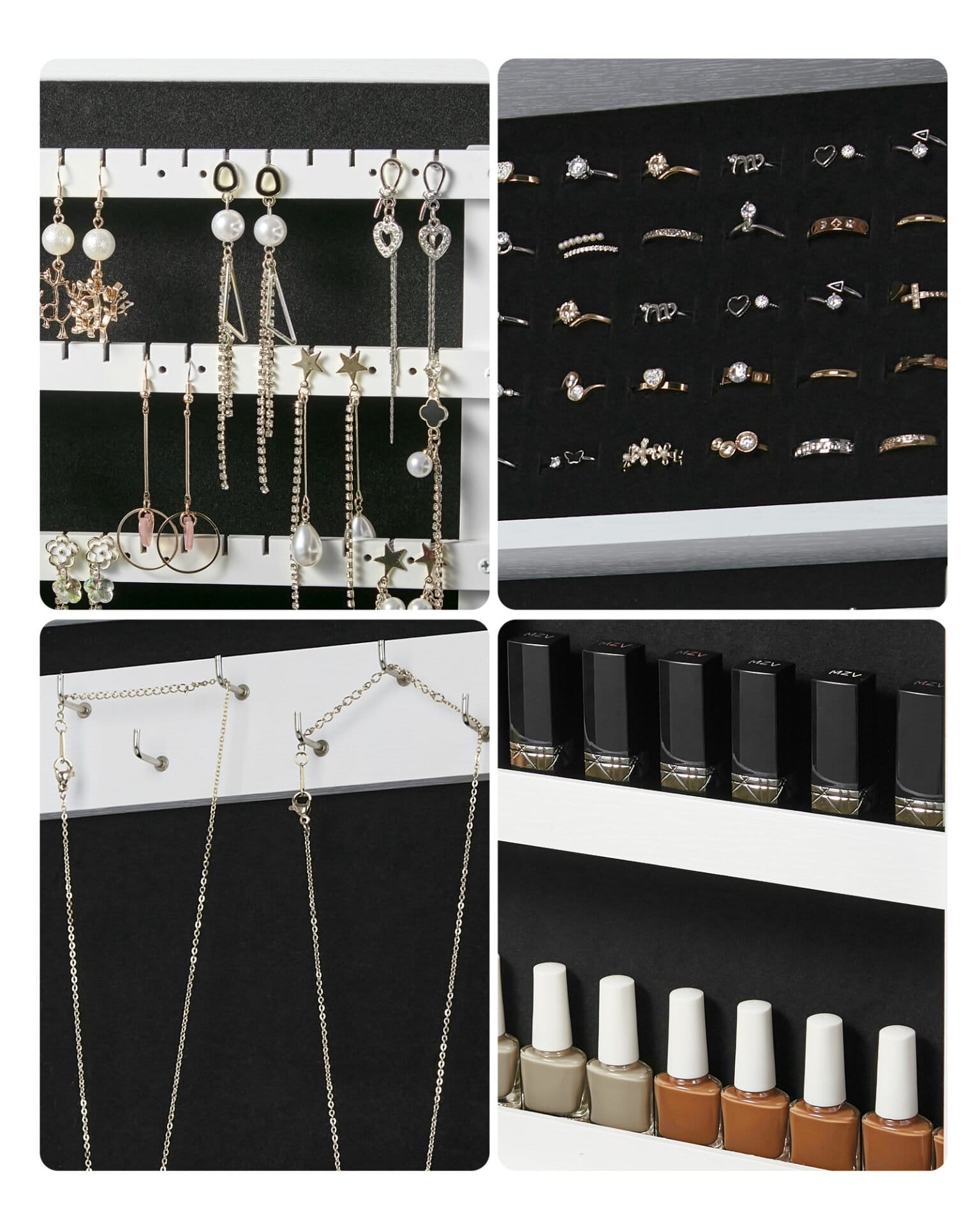 SONGMICS Lockable Jewelry Cabinet Armoire with Mirror, Wall-Mounted Space Saving Jewelry Storage Organizer, White JJC51WT 4 SONGMICS Lockable Jewelry Cabinet Armoire with Mirror, Wall-Mounted Space Saving Jewelry Storage Organizer, White JJC51WT - Billede 4