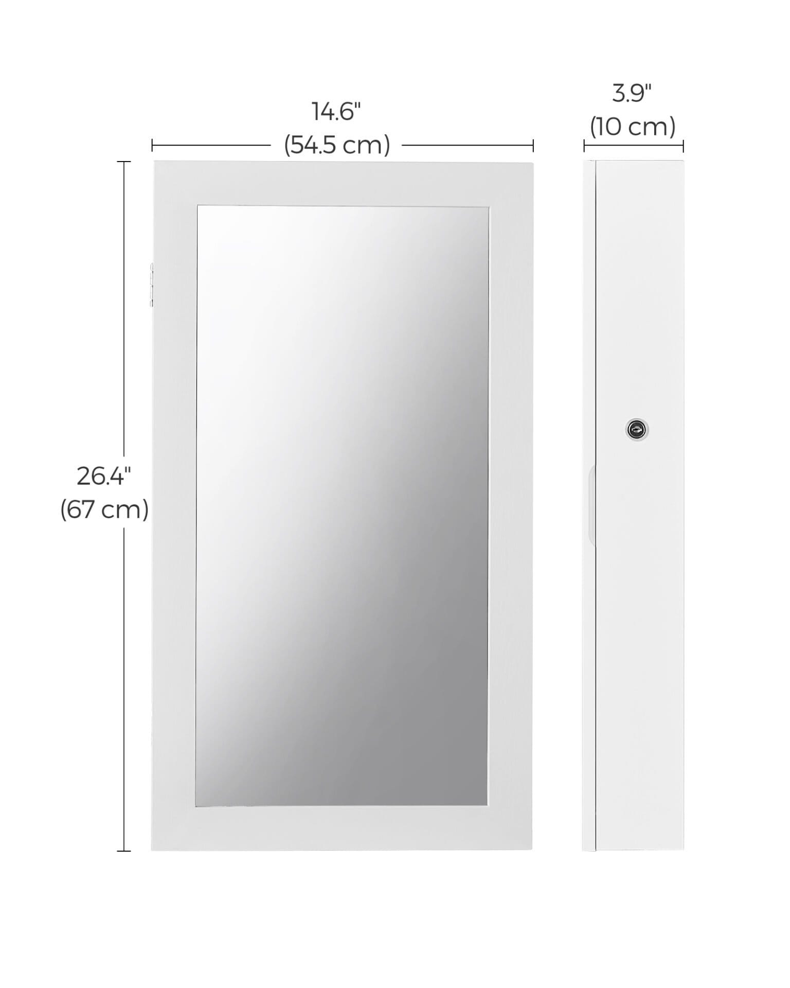 SONGMICS Lockable Jewelry Cabinet Armoire with Mirror, Wall-Mounted Space Saving Jewelry Storage Organizer, White JJC51WT 6 SONGMICS Lockable Jewelry Cabinet Armoire with Mirror, Wall-Mounted Space Saving Jewelry Storage Organizer, White JJC51WT - Billede 6