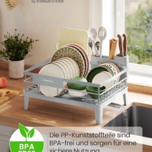 Opvaskestativ til køkkenbordplade, 360° drejelig, 31 x 42 x 18,5 cm, duegrå
