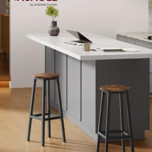 VASAGLE Set of 2 Bar Stools with Metal Frame and Footrest, Easy to Assemble Height 74 cm Kitchen Living Dining Room Rustic Brown Black LBC132K01