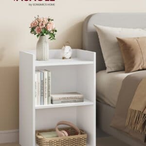 VASAGLE Custos Collection - Bedside Table with Open Compartments, Side Table with Adjustable Shelf, Dual Use, Easy Assembly, for Bedroom, Living Room, Cloud White LET666WB01