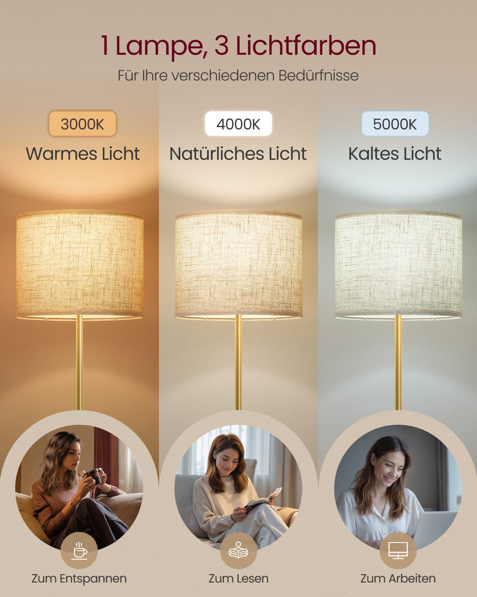 Gulvlampe, justerbar højde fra 140 til 170 cm, moderne stil, guld og sort 3 Gulvlampe, justerbar højde fra 140 til 170 cm, moderne stil, guld og sort - Billede 3
