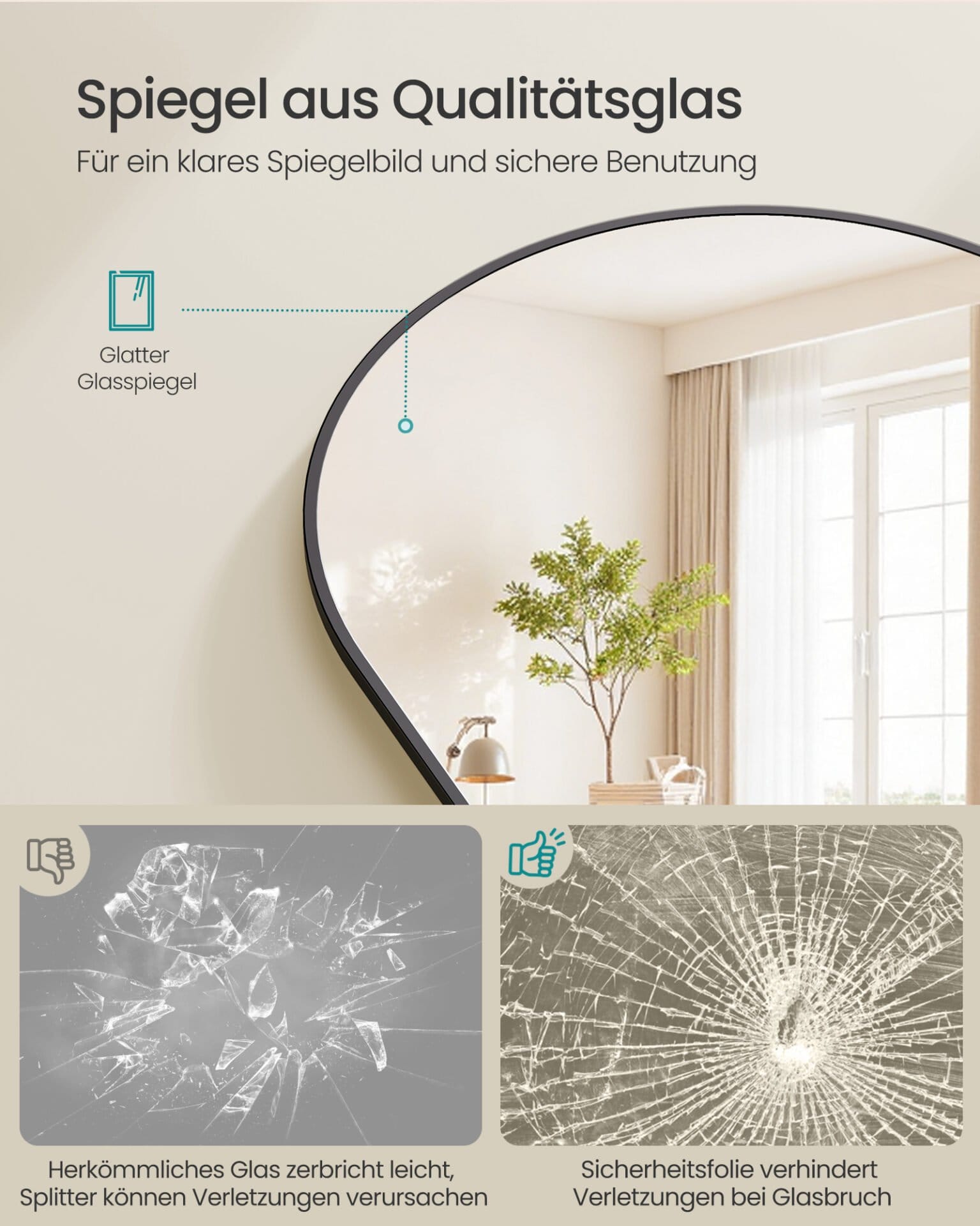 SONGMICS Full Length Mirror, Arched Full Body Floor Mirror with Stand, Aluminium Alloy Frame, Tempered Glass, for Bedroom, Living Room, Cloakroom, Rounded Corner, 160 x 50 cm, Matte Black LFM051BD01 2 SONGMICS Full Length Mirror, Arched Full Body Floor Mirror with Stand, Aluminium Alloy Frame, Tempered Glass, for Bedroom, Living Room, Cloakroom, Rounded Corner, 160 x 50 cm, Matte Black LFM051BD01 - Billede 2