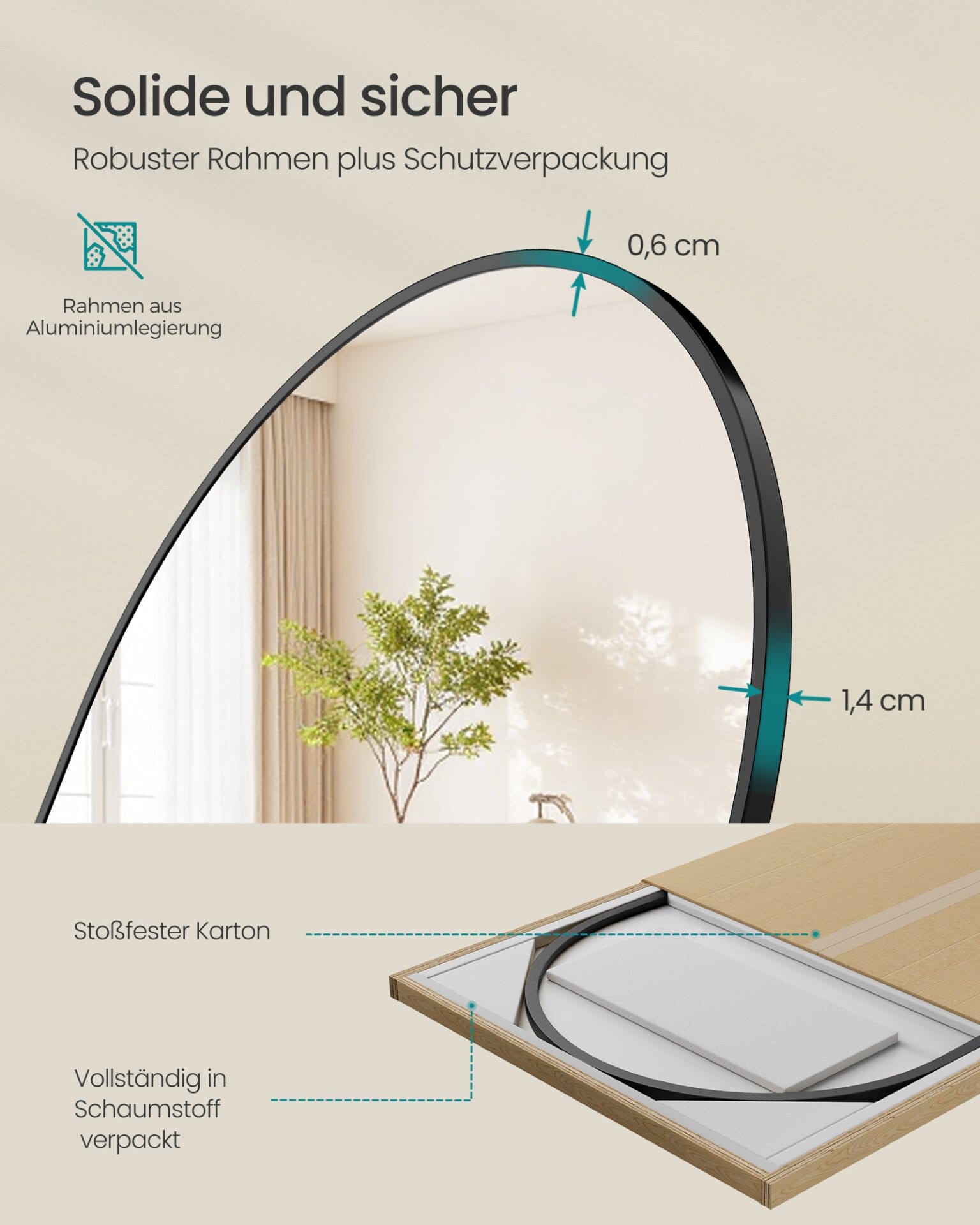 SONGMICS Full Length Mirror, Arched Full Body Floor Mirror with Stand, Aluminium Alloy Frame, Tempered Glass, for Bedroom, Living Room, Cloakroom, Rounded Corner, 160 x 50 cm, Matte Black LFM051BD01 5 SONGMICS Full Length Mirror, Arched Full Body Floor Mirror with Stand, Aluminium Alloy Frame, Tempered Glass, for Bedroom, Living Room, Cloakroom, Rounded Corner, 160 x 50 cm, Matte Black LFM051BD01 - Billede 5