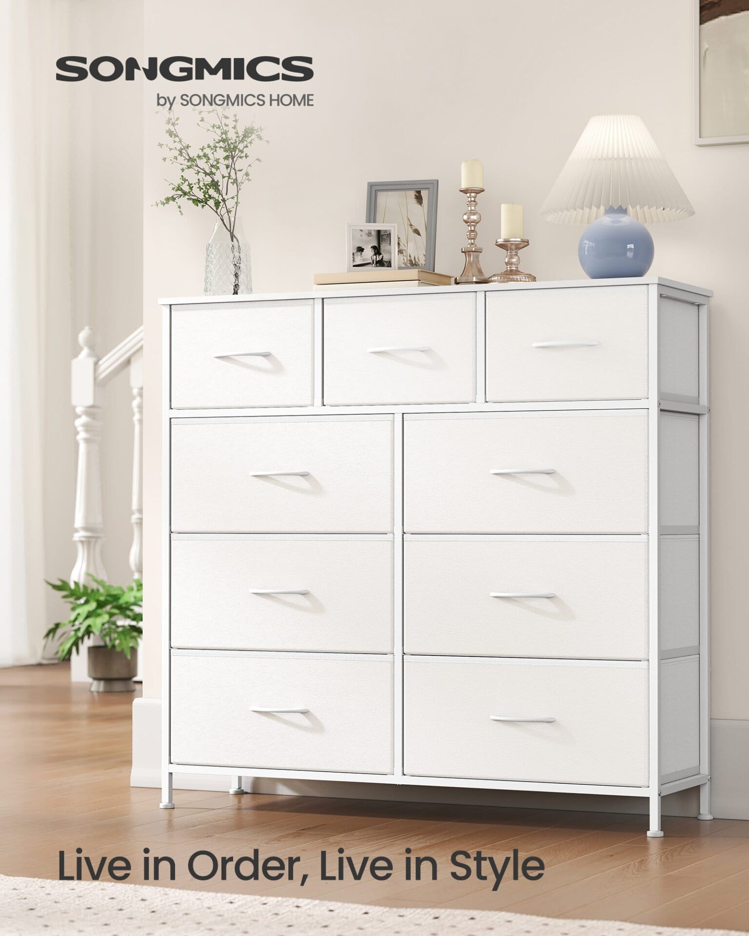SONGMICS BELLAH Collection - Chest of Drawers, Storage Unit, Steel, for Bedroom, Closet, Hallway, Living Room, 9 Drawers, Modern, Cloud White and Snow White LGS324WH01 2 SONGMICS BELLAH Collection - Chest of Drawers, Storage Unit, Steel, for Bedroom, Closet, Hallway, Living Room, 9 Drawers, Modern, Cloud White and Snow White LGS324WH01 - Billede 2