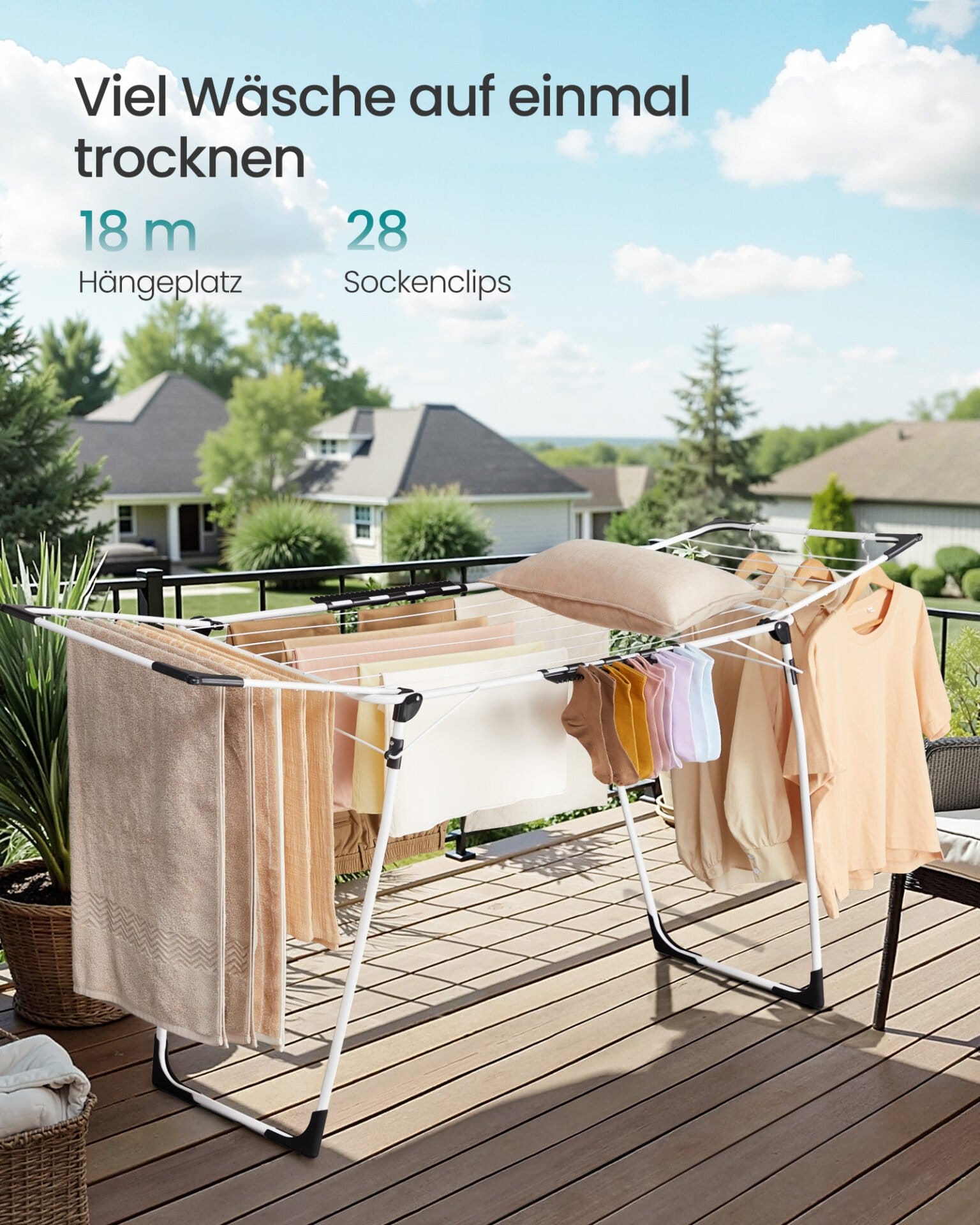Tørrestativ, 56,5 x 173 x 96,5 cm, Pladsbesparende, Håndklæder, Lagner, Hvid 2 Tørrestativ, 56,5 x 173 x 96,5 cm, Pladsbesparende, Håndklæder, Lagner, Hvid - Billede 2