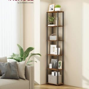 VASAGLE Superfast Toolless Assembly, 6-Tier Storage Shelf, Standing Shelving Unit, 38 x 23.8 x 173.4 cm, Living Room, Bedroom, Kitchen, Rustic Brown and Ink Black LLS136K01