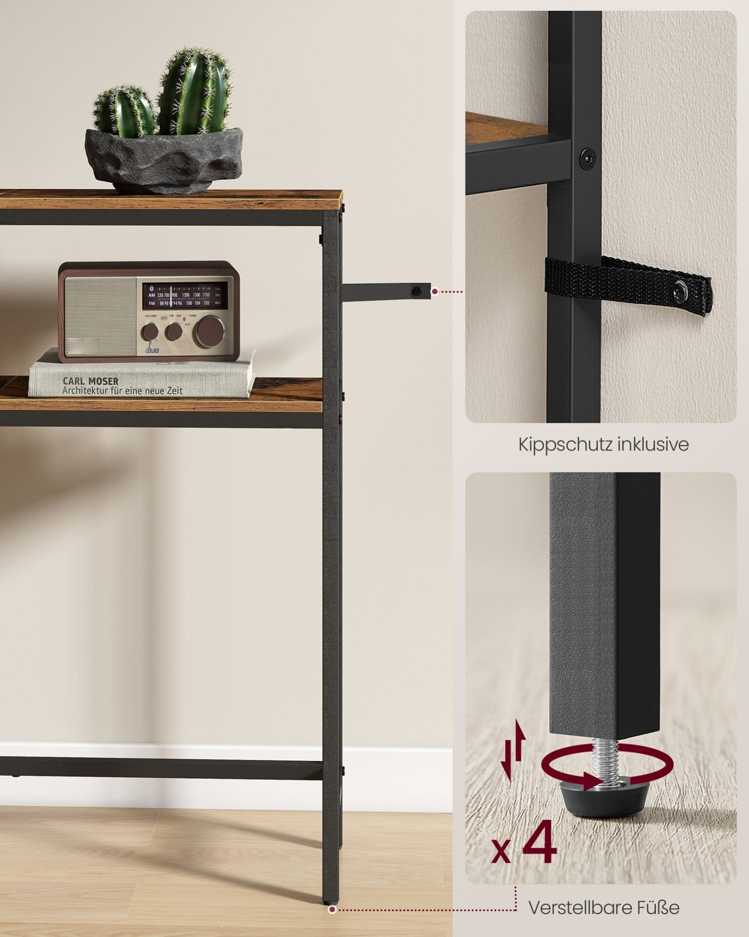 VASAGLE Console Table, Narrow Sofa Table with 2 Shelves, 20 x 100 x 80 cm, Hallway Table, 2 Levels, for Hallway, Living Room, Bedroom, Vintage Brown/Ink Black LNT131K01 3 VASAGLE Console Table, Narrow Sofa Table with 2 Shelves, 20 x 100 x 80 cm, Hallway Table, 2 Levels, for Hallway, Living Room, Bedroom, Vintage Brown/Ink Black LNT131K01 - Billede 3