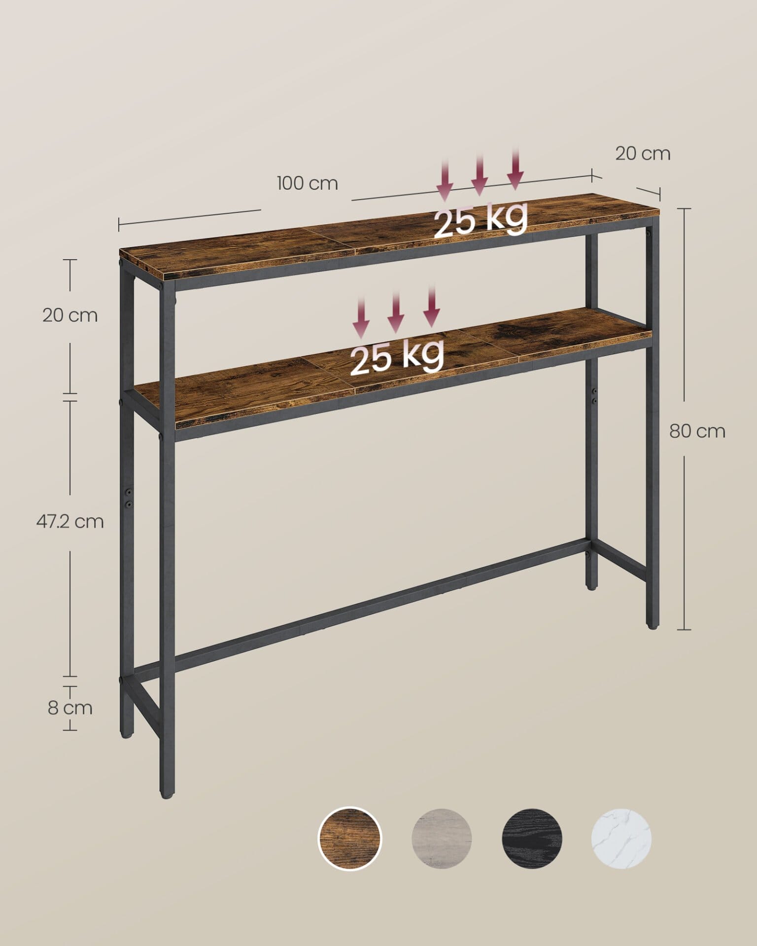 VASAGLE Console Table, Narrow Sofa Table with 2 Shelves, 20 x 100 x 80 cm, Hallway Table, 2 Levels, for Hallway, Living Room, Bedroom, Vintage Brown/Ink Black LNT131K01 4 VASAGLE Console Table, Narrow Sofa Table with 2 Shelves, 20 x 100 x 80 cm, Hallway Table, 2 Levels, for Hallway, Living Room, Bedroom, Vintage Brown/Ink Black LNT131K01 - Billede 4