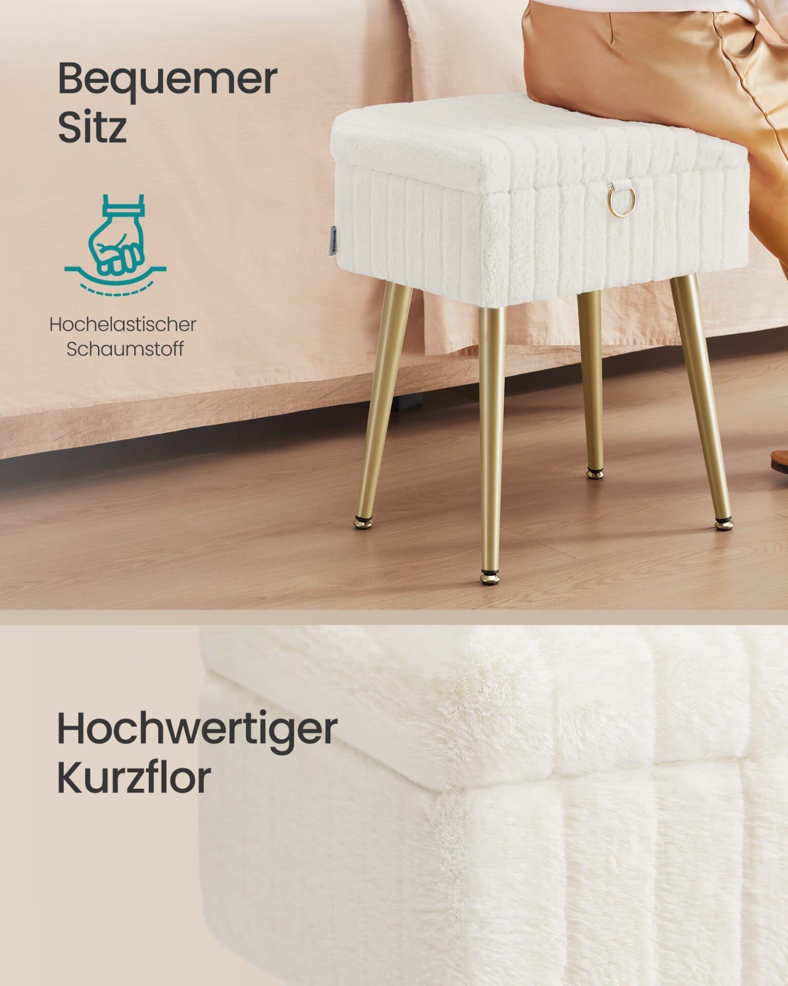 SONGMICS Dressing Table Chair Stool with Storage Vanity Stool Footstool Metal Legs Padded Adjustable Feet Living Room Bedroom Dressing Room Cream White LOM505WZ02 2 SONGMICS Dressing Table Chair Stool with Storage Vanity Stool Footstool Metal Legs Padded Adjustable Feet Living Room Bedroom Dressing Room Cream White LOM505WZ02 - Billede 2