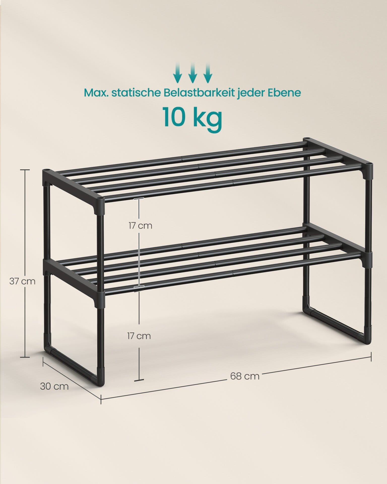 SONGMICS Shoe Rack 2 Tier Shoe Rack Metal Shoe Storage Shoe Organizer Upright or Inverted for 6-9 Pairs of Shoes Stackable Hallway 30 x 68 x 33.8 cm Black LSA202B01 5 SONGMICS Shoe Rack 2 Tier Shoe Rack Metal Shoe Storage Shoe Organizer Upright or Inverted for 6-9 Pairs of Shoes Stackable Hallway 30 x 68 x 33.8 cm Black LSA202B01 - Billede 5