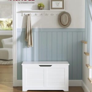 VASAGLE LSB063T14 Storage Box, Shoe Bench, Hallway Furniture with 2 Safety Hinges, Modern Style, 40 x 80 x 46 cm, for Hallway, Bedroom, Living Room, White