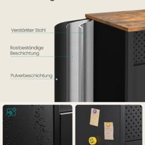 SONGMICS Storage Cabinet, Metal Cabinet with 4 Doors, 40 x 141 x 76 cm, Magnetic Closure, Adjustable Shelves, Steel Frame, Rustic Brown and Ink Black LSC205BD01