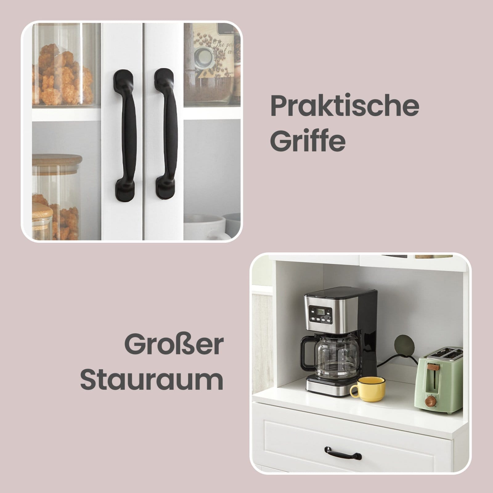 Køkkenskab Multifunktionelt opbevaringsskab med justerbare hylder, moderne stil i hvid 5 Køkkenskab Multifunktionelt opbevaringsskab med justerbare hylder, moderne stil i hvid - Billede 5