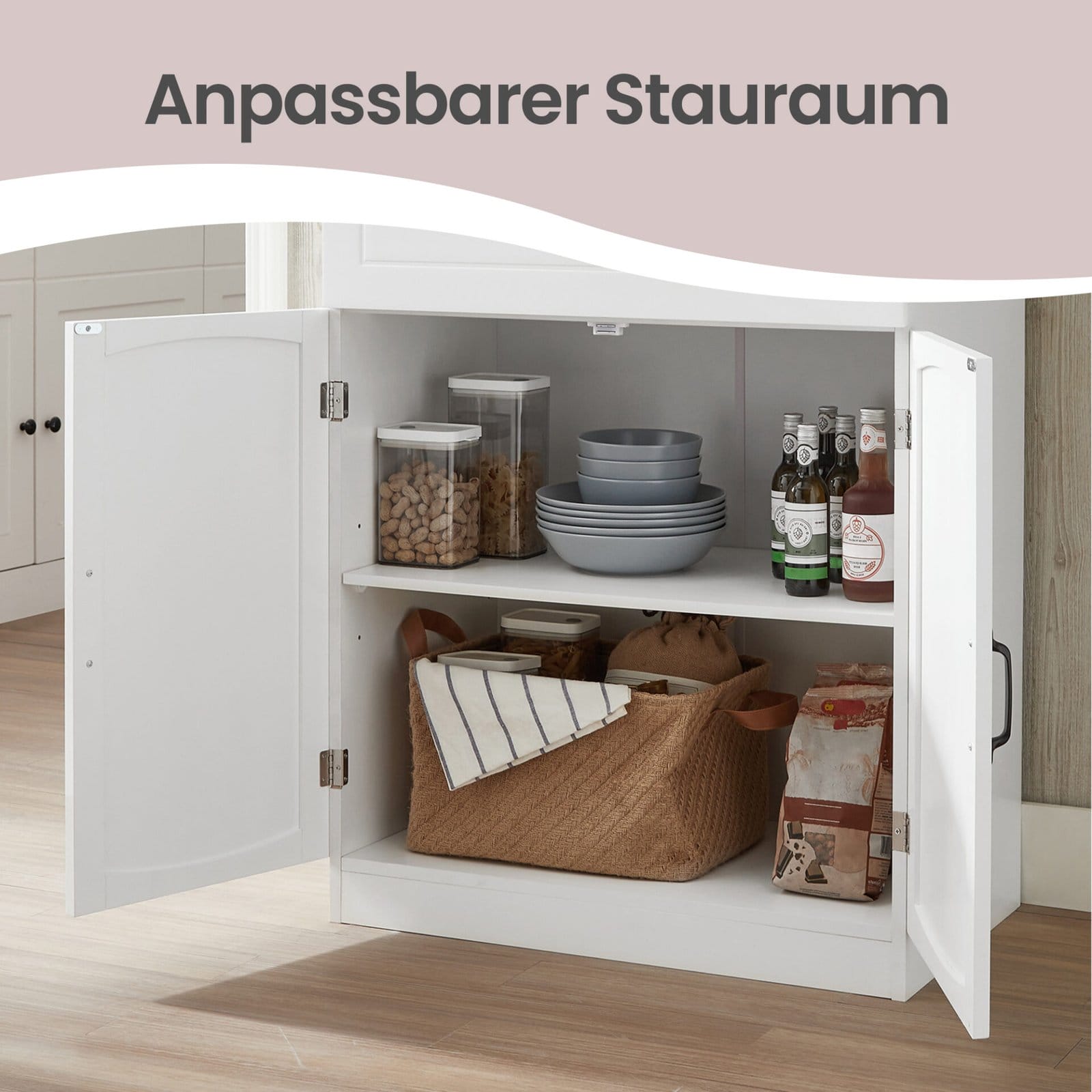 Køkkenskab Multifunktionelt opbevaringsskab med justerbare hylder, moderne stil i hvid 6 Køkkenskab Multifunktionelt opbevaringsskab med justerbare hylder, moderne stil i hvid - Billede 6