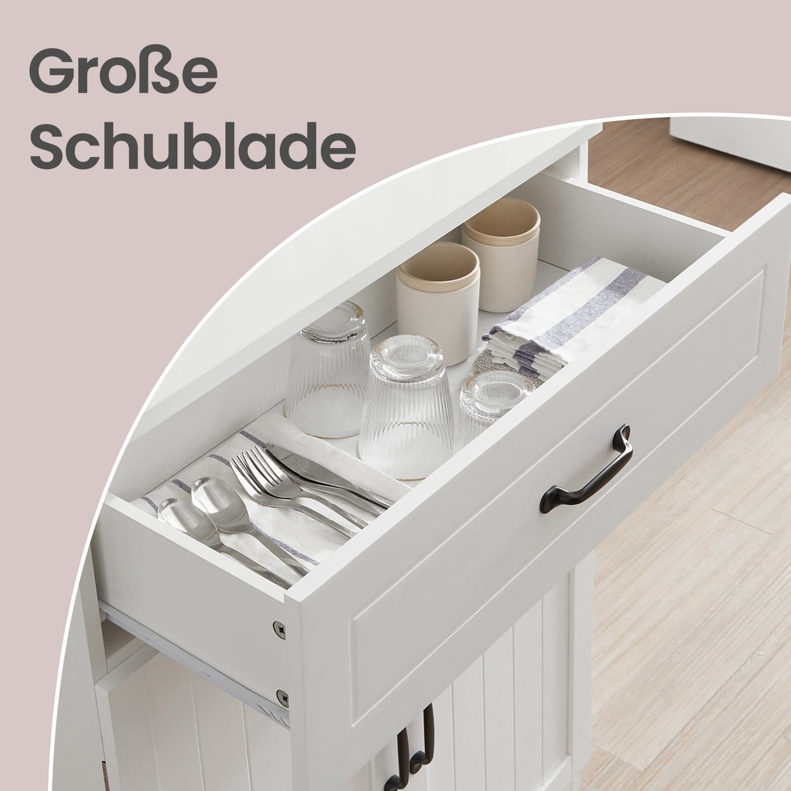 Køkkenskab Multifunktionelt opbevaringsskab med justerbare hylder, moderne stil i hvid 7 Køkkenskab Multifunktionelt opbevaringsskab med justerbare hylder, moderne stil i hvid - Billede 7