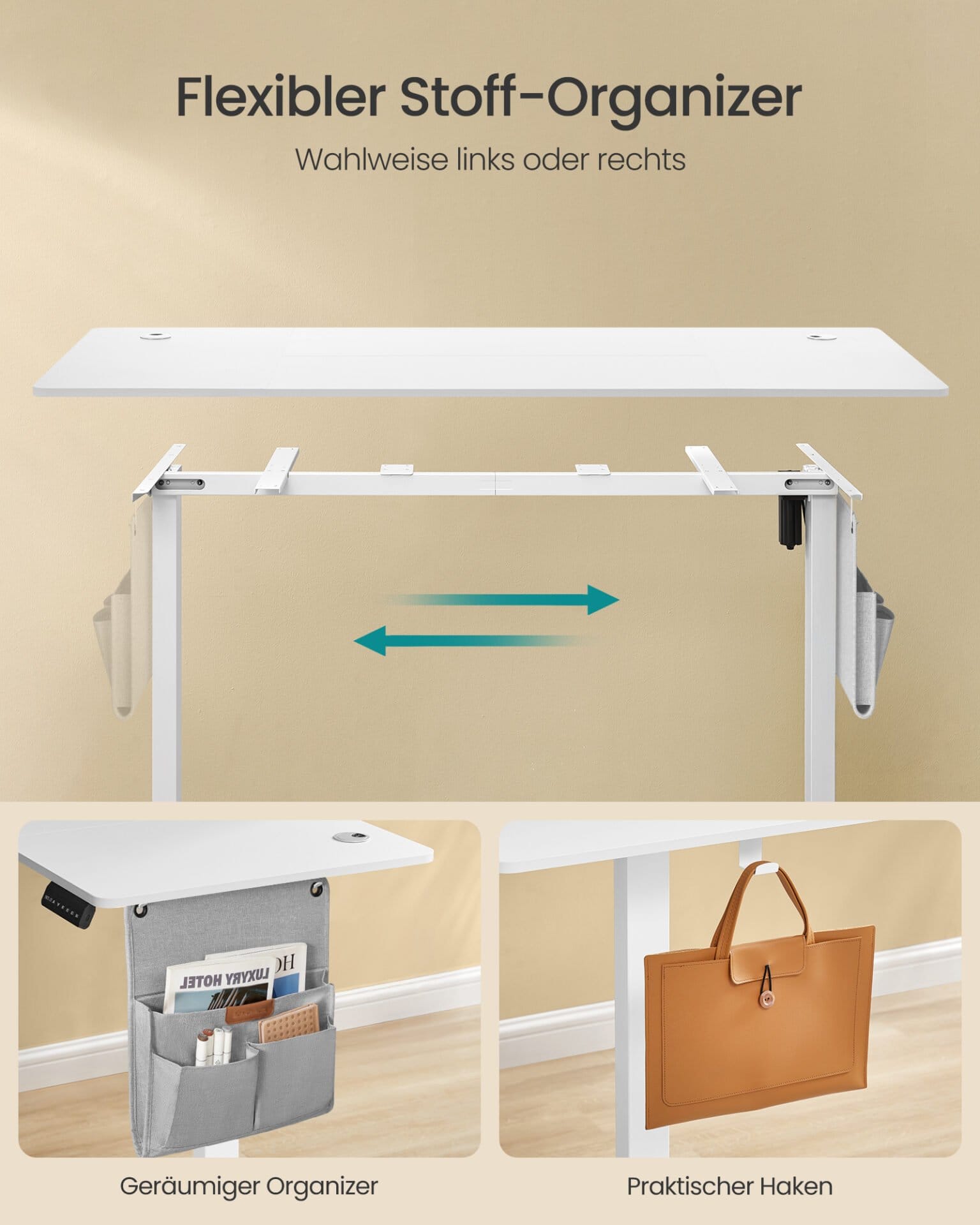 SONGMICS LSD138W01 Height-Adjustable Electric Desk 180 x 80 cm Fully Adjustable Memory Function with 4 Heights Cloud White 3 SONGMICS LSD138W01 Height-Adjustable Electric Desk 180 x 80 cm Fully Adjustable Memory Function with 4 Heights Cloud White - Billede 3