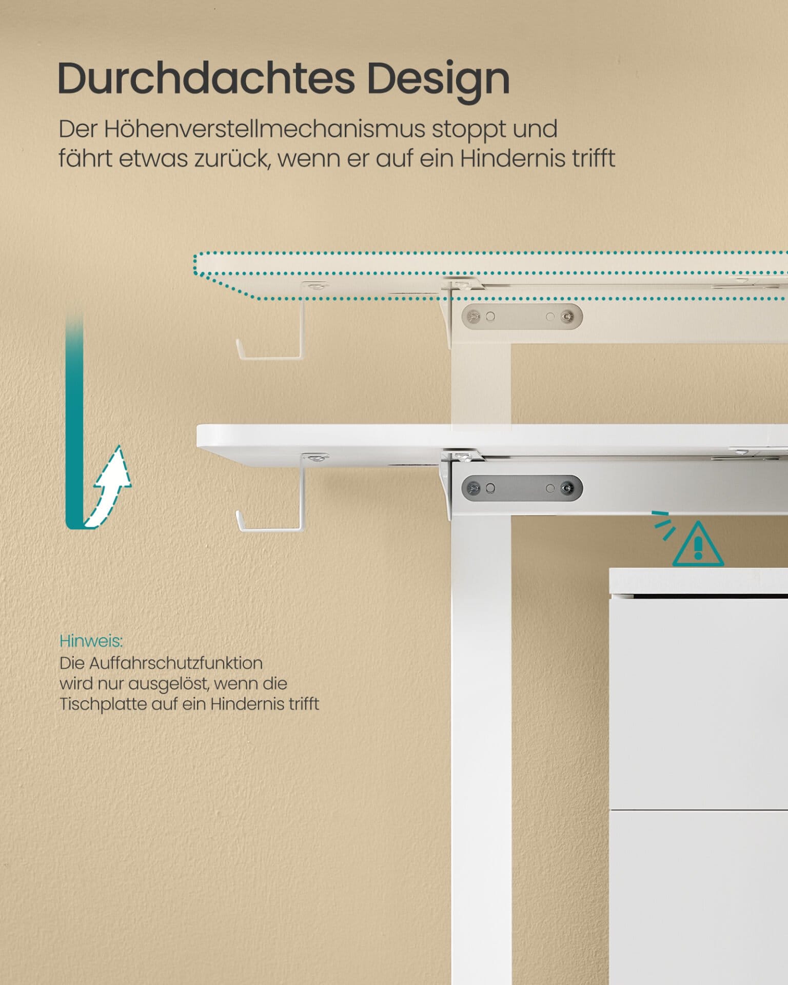 SONGMICS LSD138W01 Height-Adjustable Electric Desk 180 x 80 cm Fully Adjustable Memory Function with 4 Heights Cloud White 5 SONGMICS LSD138W01 Height-Adjustable Electric Desk 180 x 80 cm Fully Adjustable Memory Function with 4 Heights Cloud White - Billede 5