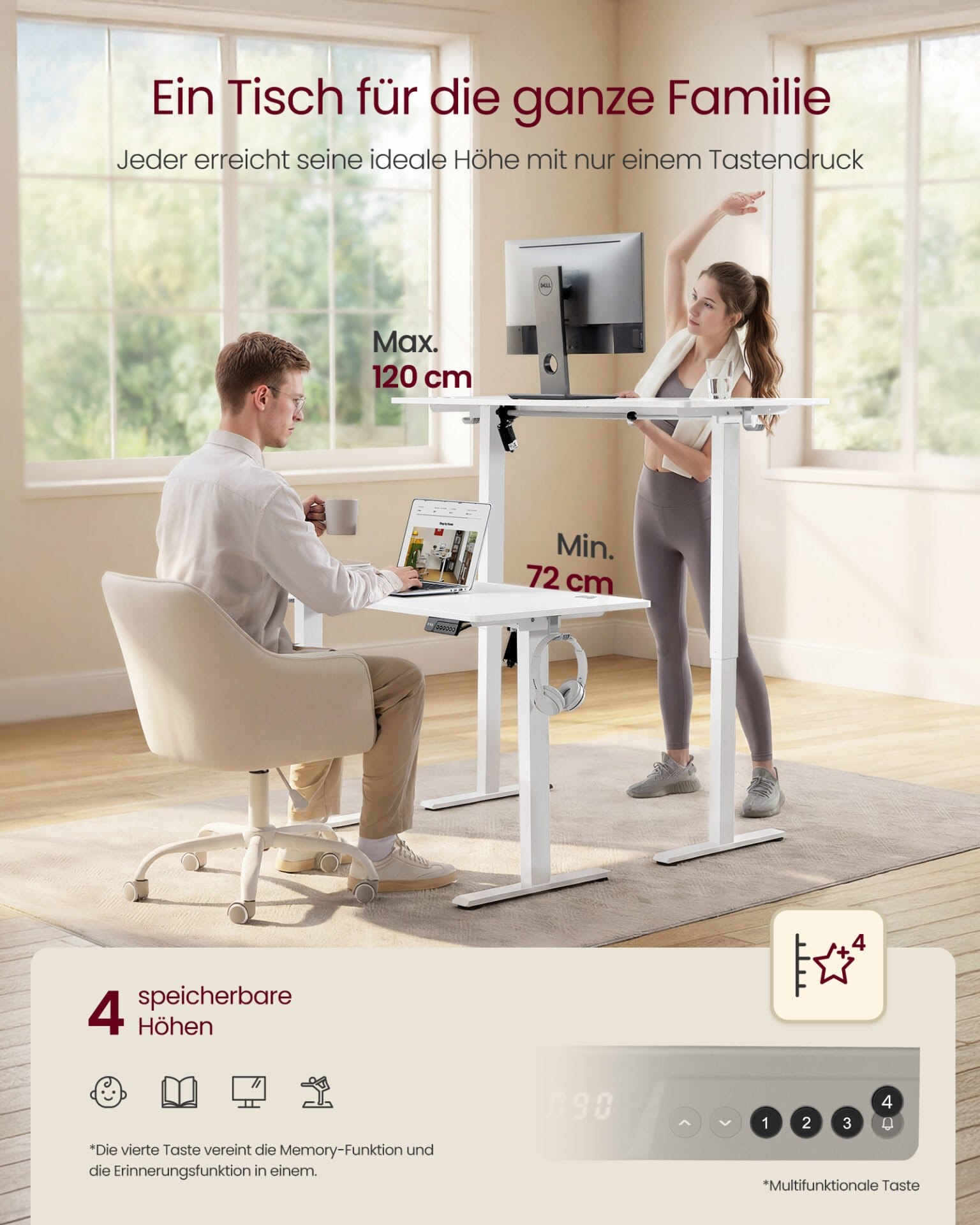VASAGLE LSD310WZ03 Height Adjustable Desk Standing Desk Computer Desk Memory 4 Height Adjustable Office Desk 100 x 60 cm Cloud White 2 VASAGLE LSD310WZ03 Height Adjustable Desk Standing Desk Computer Desk Memory 4 Height Adjustable Office Desk 100 x 60 cm Cloud White - Billede 2