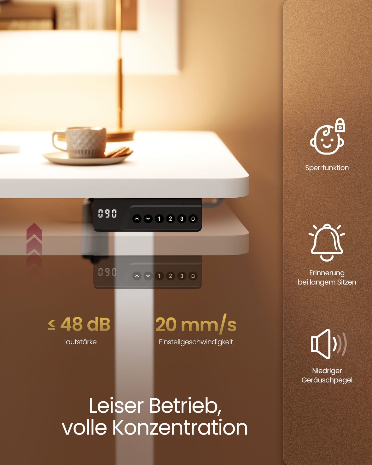 VASAGLE LSD310WZ03 Height Adjustable Desk Standing Desk Computer Desk Memory 4 Height Adjustable Office Desk 100 x 60 cm Cloud White 4 VASAGLE LSD310WZ03 Height Adjustable Desk Standing Desk Computer Desk Memory 4 Height Adjustable Office Desk 100 x 60 cm Cloud White - Billede 4