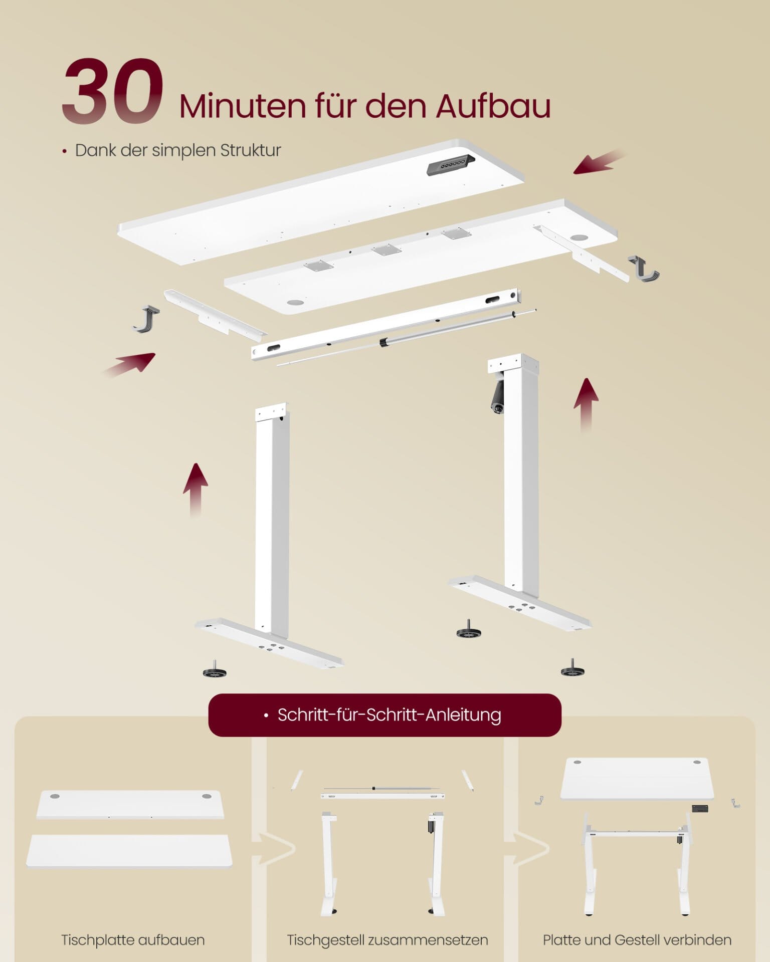 VASAGLE LSD310WZ03 Height Adjustable Desk Standing Desk Computer Desk Memory 4 Height Adjustable Office Desk 100 x 60 cm Cloud White 5 VASAGLE LSD310WZ03 Height Adjustable Desk Standing Desk Computer Desk Memory 4 Height Adjustable Office Desk 100 x 60 cm Cloud White - Billede 5