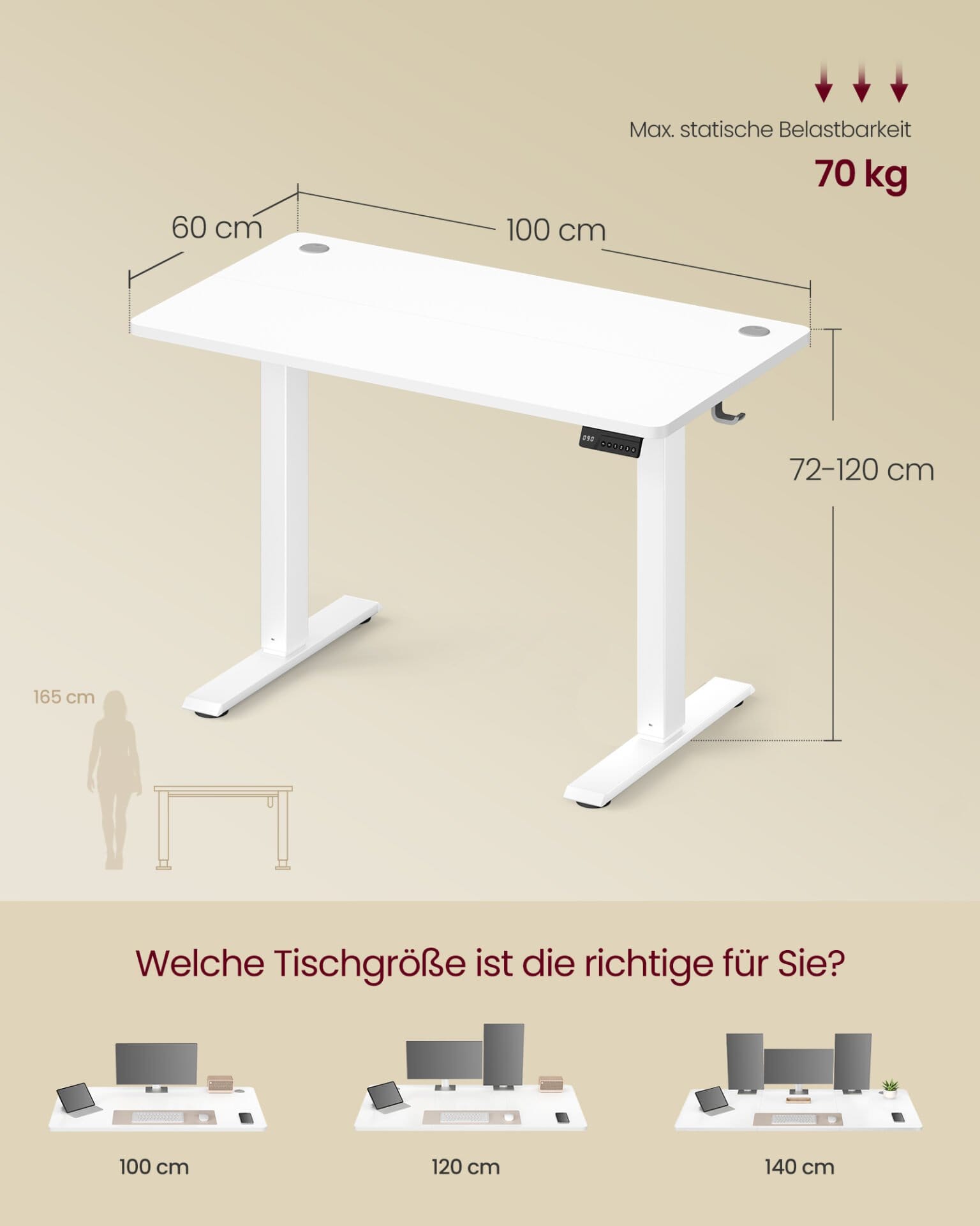 VASAGLE LSD310WZ03 Height Adjustable Desk Standing Desk Computer Desk Memory 4 Height Adjustable Office Desk 100 x 60 cm Cloud White 6 VASAGLE LSD310WZ03 Height Adjustable Desk Standing Desk Computer Desk Memory 4 Height Adjustable Office Desk 100 x 60 cm Cloud White - Billede 6