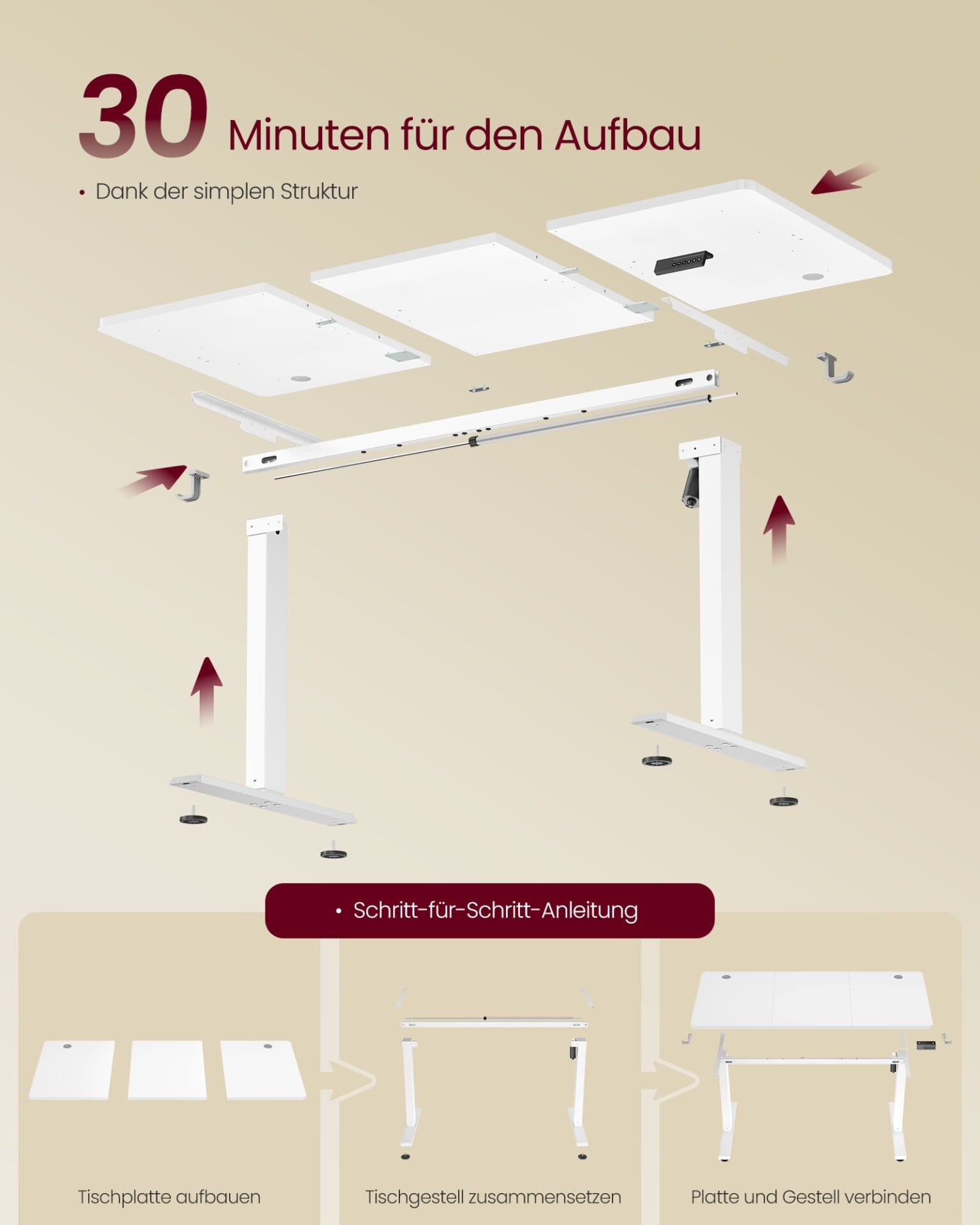 Elektrisk skrivebord, computerbord, hukommelsesfunktion, til kontor, 140 x 60 cm, Cloud White 4 Elektrisk skrivebord, computerbord, hukommelsesfunktion, til kontor, 140 x 60 cm, Cloud White - Billede 4