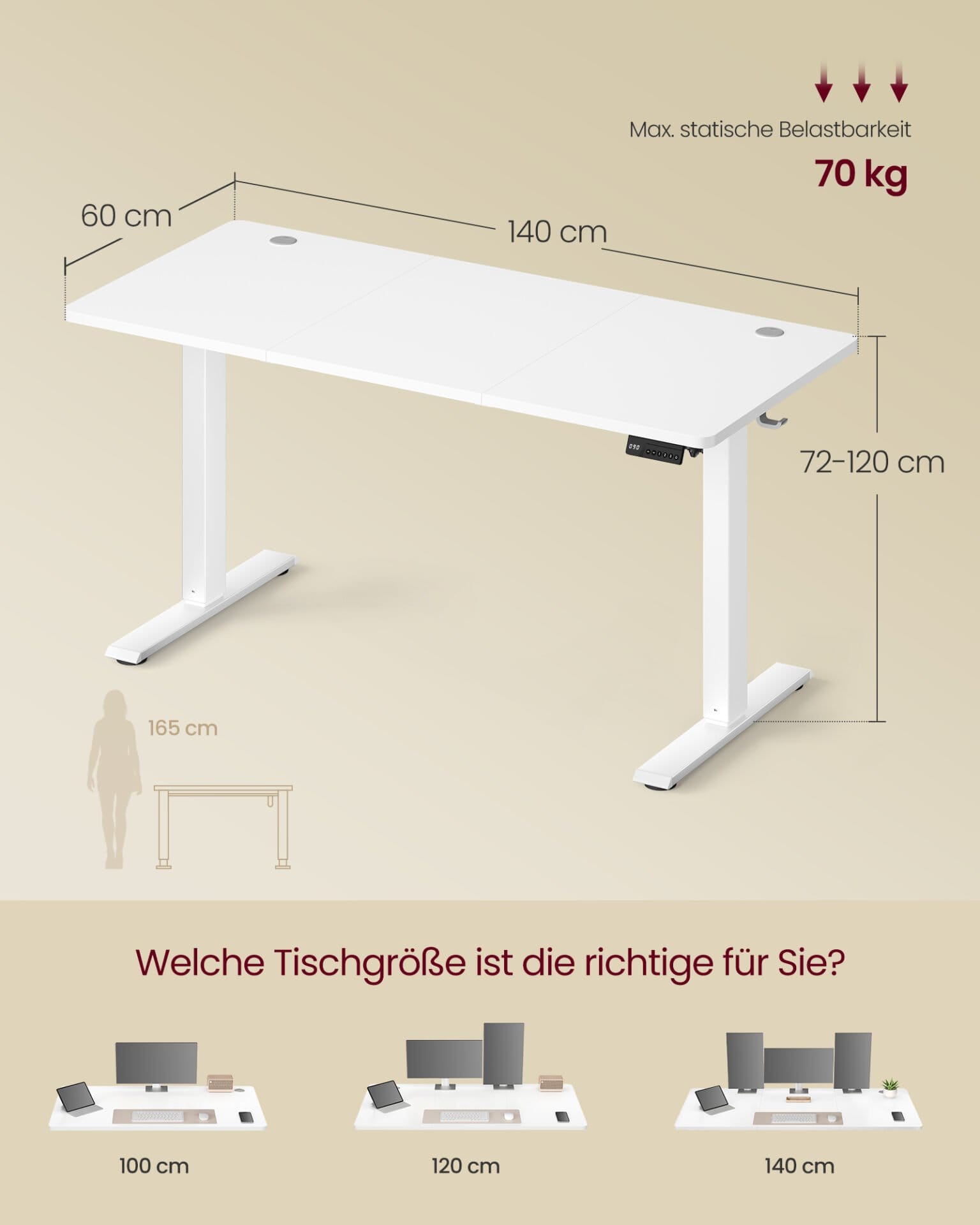 Elektrisk skrivebord, computerbord, hukommelsesfunktion, til kontor, 140 x 60 cm, Cloud White 5 Elektrisk skrivebord, computerbord, hukommelsesfunktion, til kontor, 140 x 60 cm, Cloud White - Billede 5