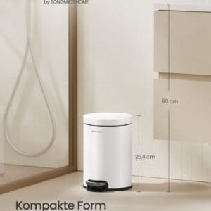 SONGMICS Bathroom Pedal Bin, 0.8 Gallon (3 L) Steel Toilet Bin with Soft-Close Lid, Inner Bucket, for Waste, Bedroom, Cloud White LTB013WZ01