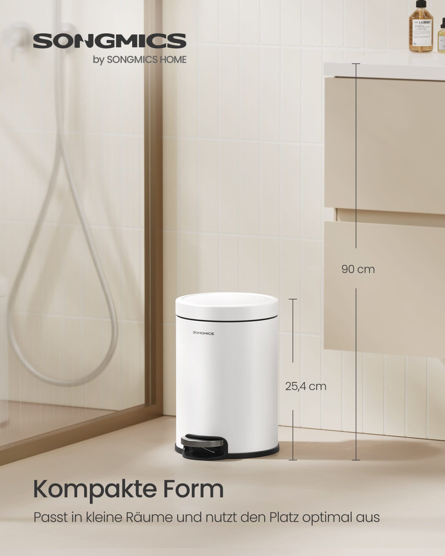 SONGMICS Bathroom Pedal Bin, 0.8 Gallon (3 L) Steel Toilet Bin with Soft-Close Lid, Inner Bucket, for Waste, Bedroom, Cloud White LTB013WZ01 1 SONGMICS Bathroom Pedal Bin, 0.8 Gallon (3 L) Steel Toilet Bin with Soft-Close Lid, Inner Bucket, for Waste, Bedroom, Cloud White LTB013WZ01