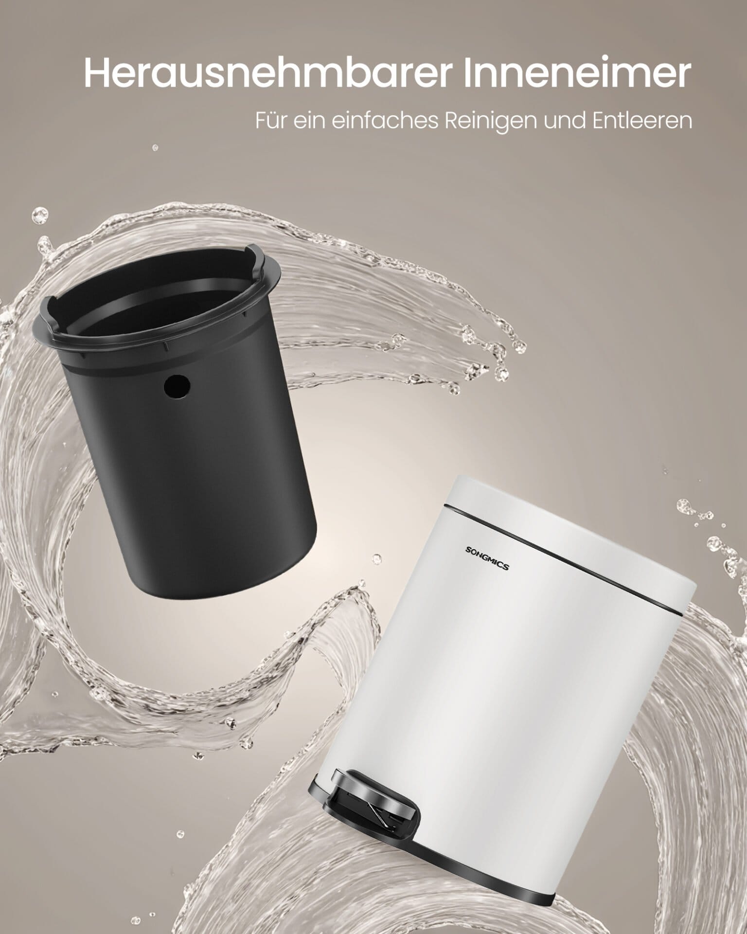 SONGMICS Bathroom Pedal Bin, 0.8 Gallon (3 L) Steel Toilet Bin with Soft-Close Lid, Inner Bucket, for Waste, Bedroom, Cloud White LTB013WZ01 7 SONGMICS Bathroom Pedal Bin, 0.8 Gallon (3 L) Steel Toilet Bin with Soft-Close Lid, Inner Bucket, for Waste, Bedroom, Cloud White LTB013WZ01 - Billede 7
