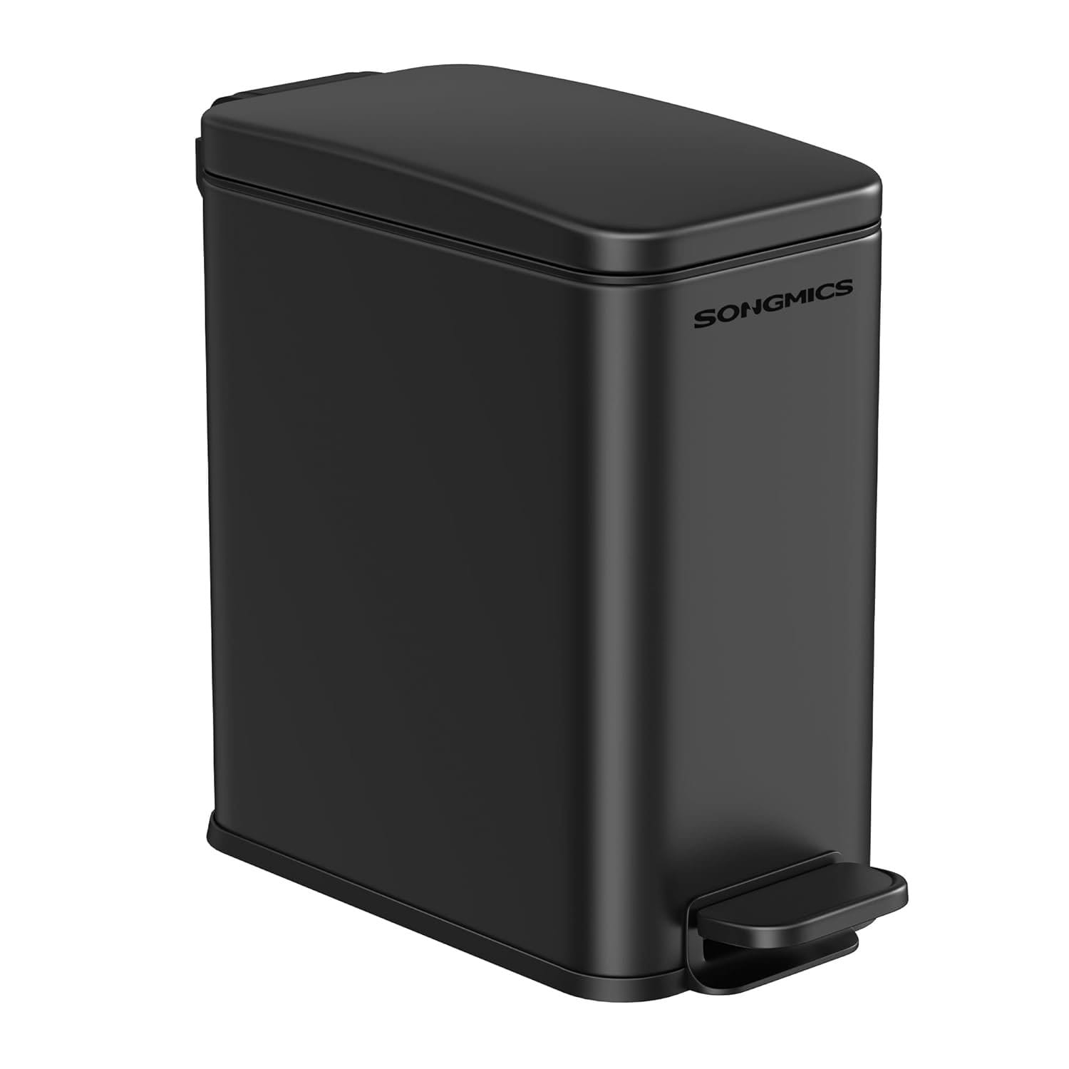SONGMICS Bathroom Trash Can, 1.3 Gallon Small Trash Bin with Lid, Slim for Small Spaces, Stainless Steel Garbage Can, Soft Close, Black ULTB560B05 1 SONGMICS Bathroom Trash Can, 1.3 Gallon Small Trash Bin with Lid, Slim for Small Spaces, Stainless Steel Garbage Can, Soft Close, Black ULTB560B05