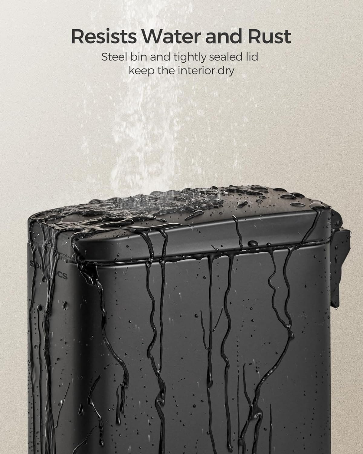 SONGMICS Bathroom Trash Can, 1.3 Gallon Small Trash Bin with Lid, Slim for Small Spaces, Stainless Steel Garbage Can, Soft Close, Black ULTB560B05 4 SONGMICS Bathroom Trash Can, 1.3 Gallon Small Trash Bin with Lid, Slim for Small Spaces, Stainless Steel Garbage Can, Soft Close, Black ULTB560B05 - Billede 4