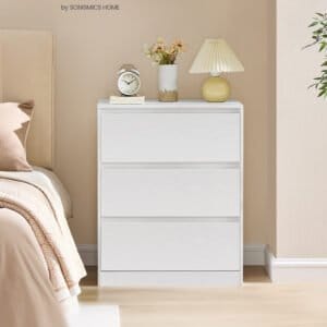 VASAGLE KAILYN Collection - Chest of Drawers for Bedroom, Storage Organiser Unit with 3 Drawers, 40 x 60 x 75 cm, Modern Style, Snow White LTS613WE01